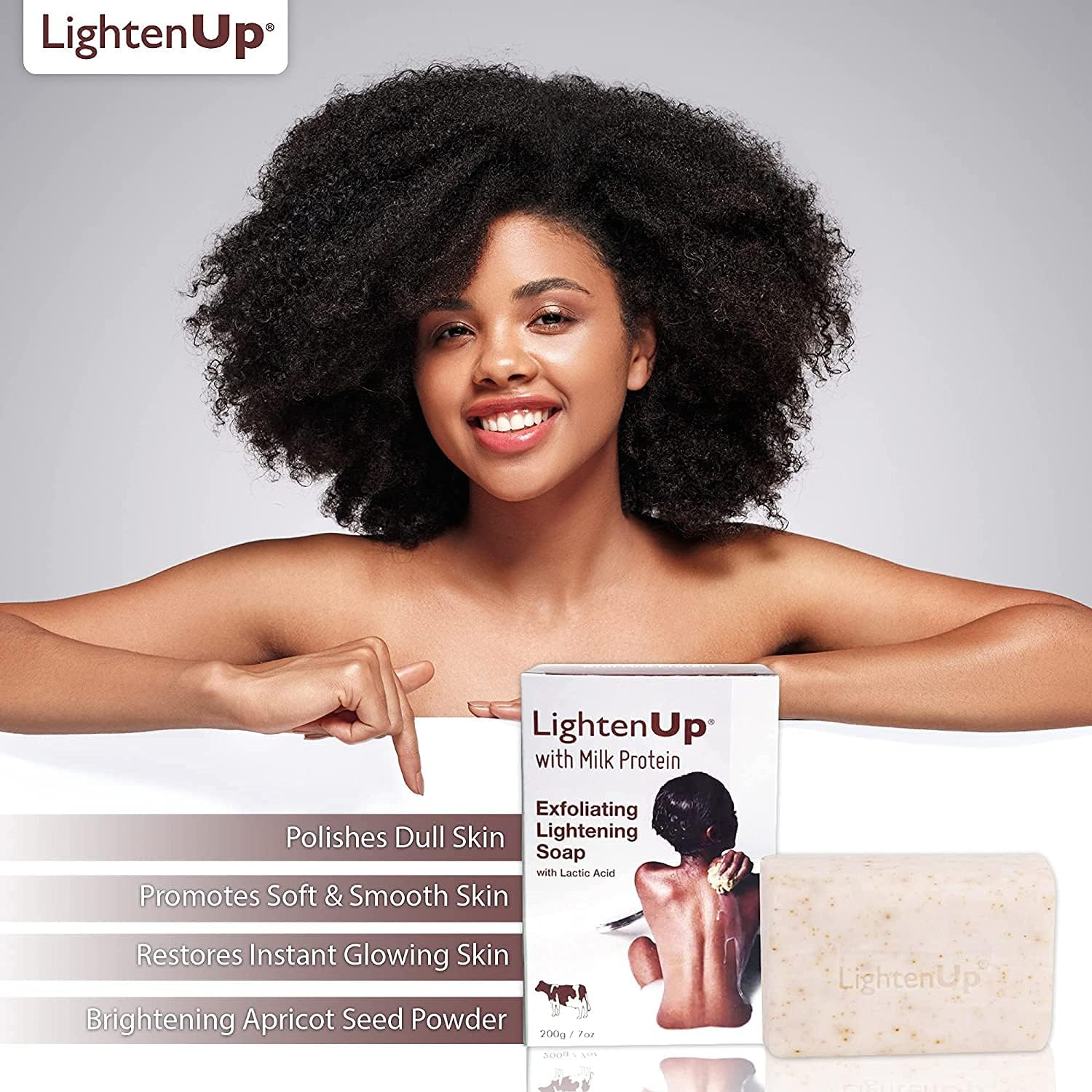 Lightenup, Lactic Acid Exfoliating Soap | 7.7 Oz / 200 G | Brightening Bar, AHA Soaps, Fade Dark Spots On: Knees, Body, Armpits | with Shea Butter, Apricot, Milk Protein image number 4