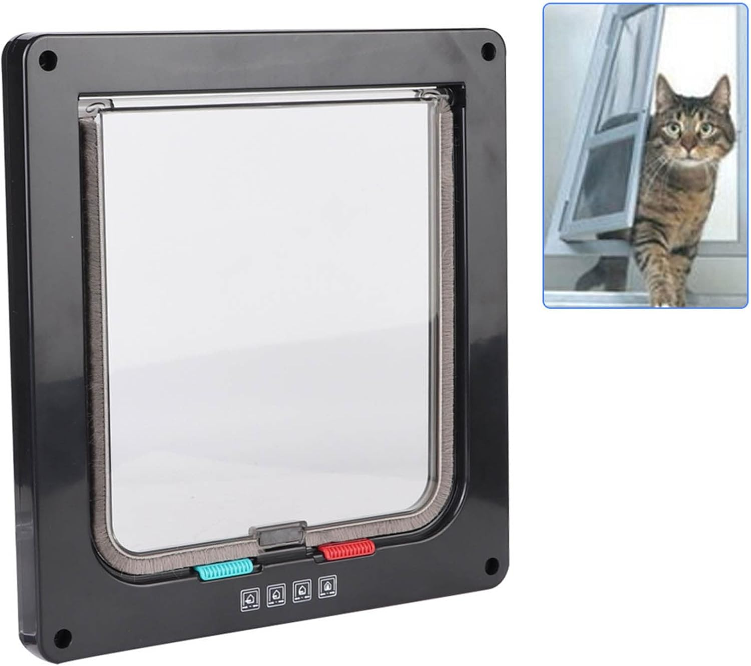 ABS Acrylic Pet Cats Screen Door Window Lockable Waterproof Medium Cat Flap (Black) image number 4