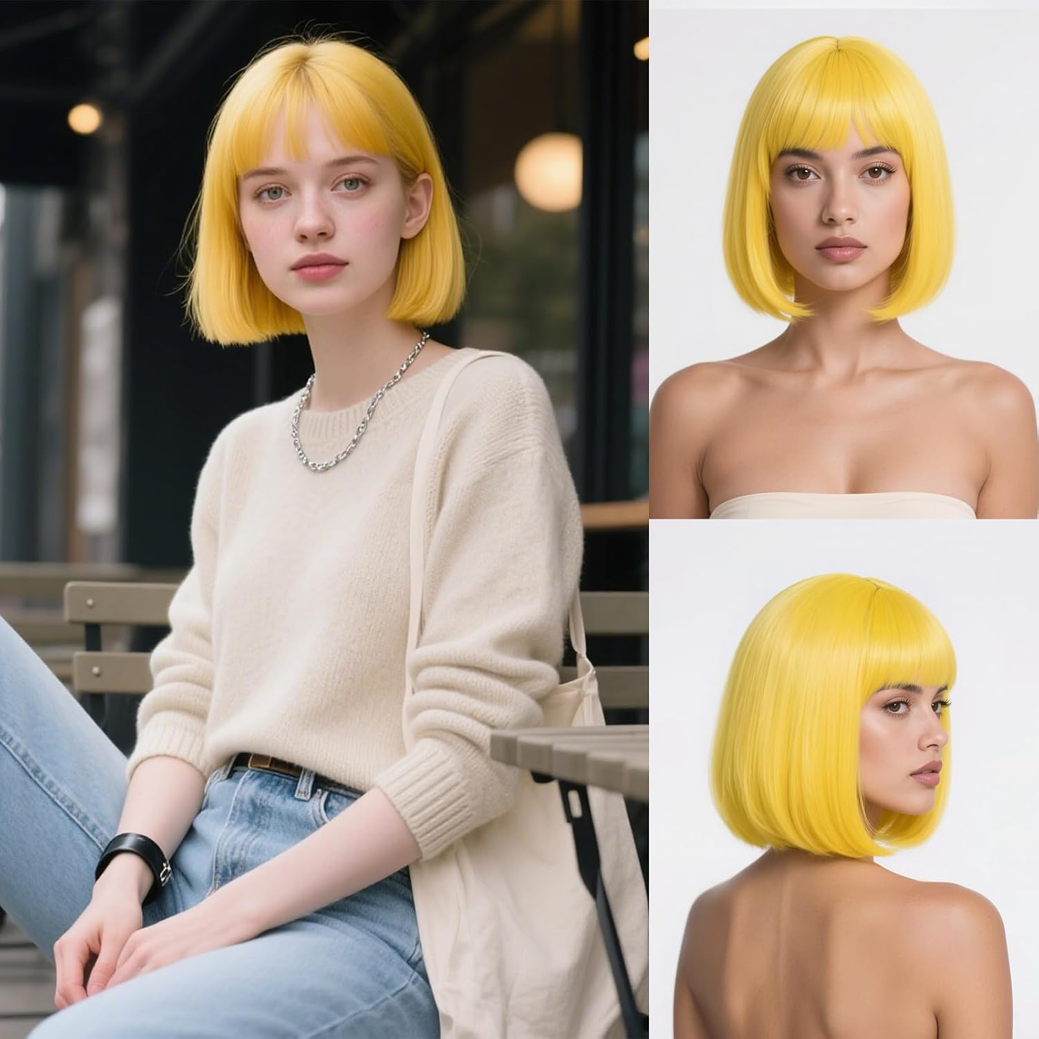 Xeelfaro Green Straight Bob Wig for Women Full Head with Bang & Natural Movement, Soft 10Inch Wig for Stylish Transformations (Green, 10Inch)