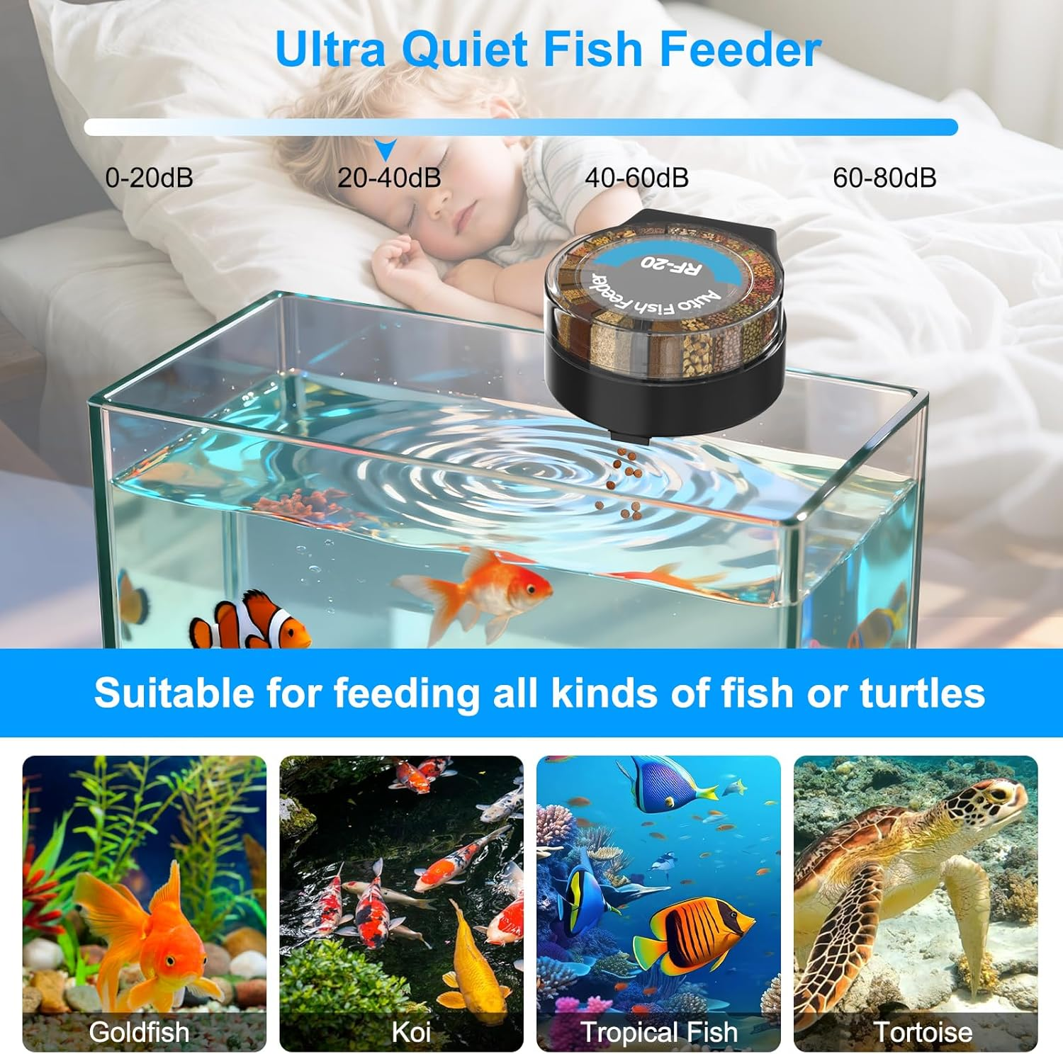 Bluefire Automatic Fish Feeder Timer Feeder for Fish Food Dispenser, Moisture-Proof Auto Fish Feeder Turtle Feeder with LCD Display for Aquarium or Fish Tank image number 1