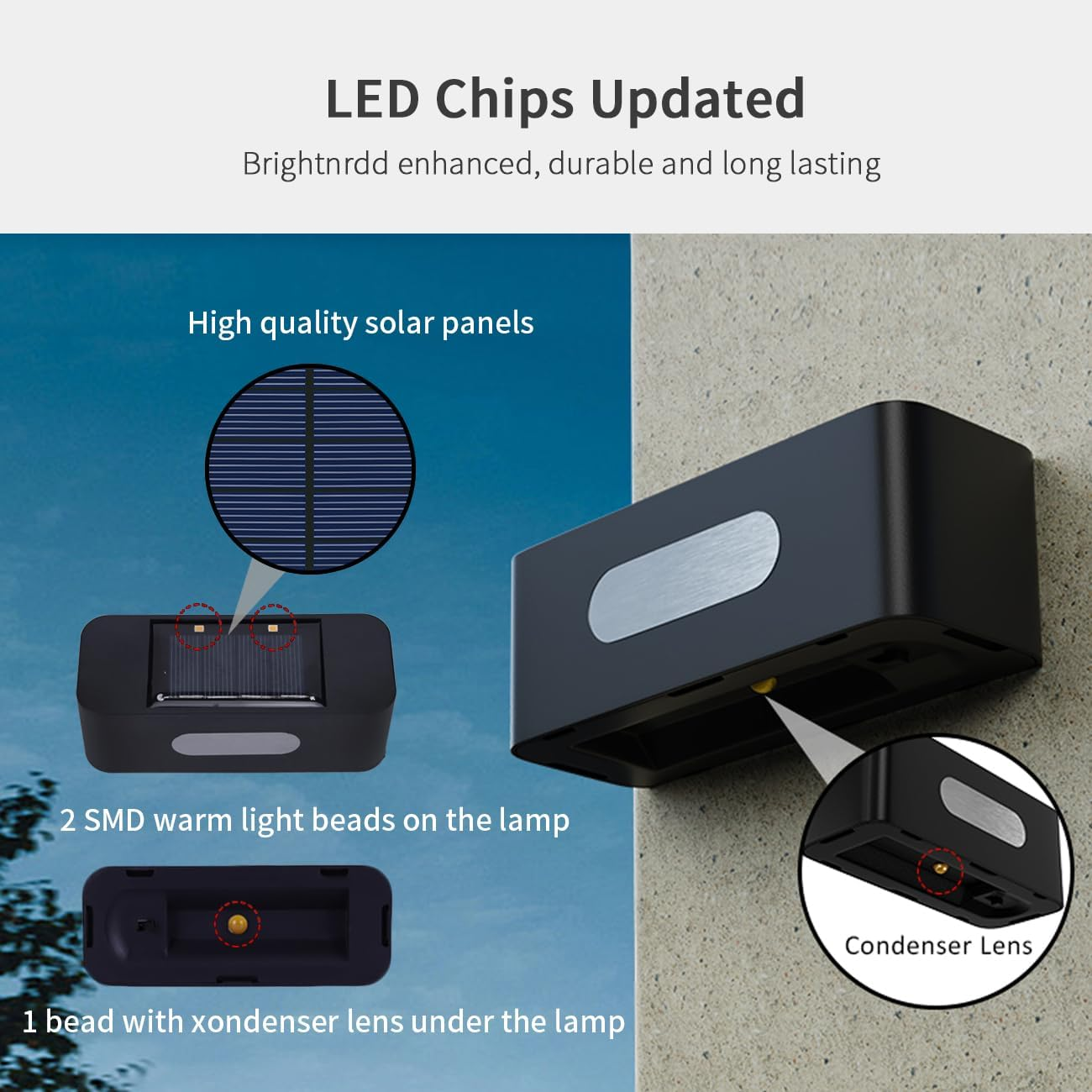 Outdoor Solar Light Wall Small Lights 8 Pcs Auto Sensor Wireless Waterproof Lamp for for Steps Yard Porch Landscape Lighting (Warm Light)