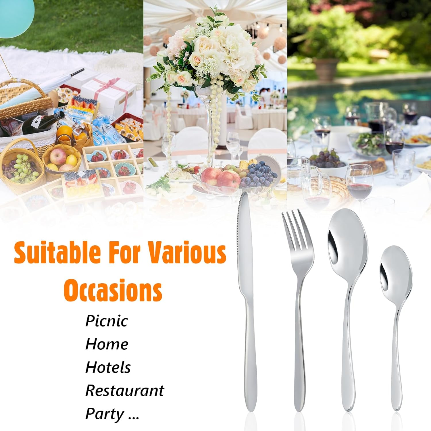 RETON 24 Piece Silverware Set, Stainless Steel Flatware Set Include Knife Fork Spoon Set, Mirror Polished Cutlery Set Service for 6, Tableware Utensil Set for Home Party Restaurant (Sliver) image number 1