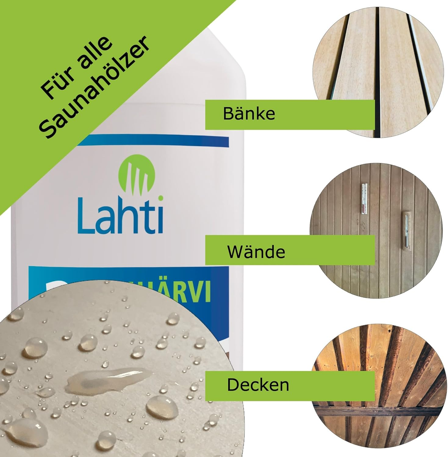 Lahti 2 OULUJ&Auml;RVI - Unique Sauna Wood Protection - Suitable for All Woods - Prevents Water and Sweat Stains - Protects against Dirt (0.5 Litres with Spray Head) image number 2