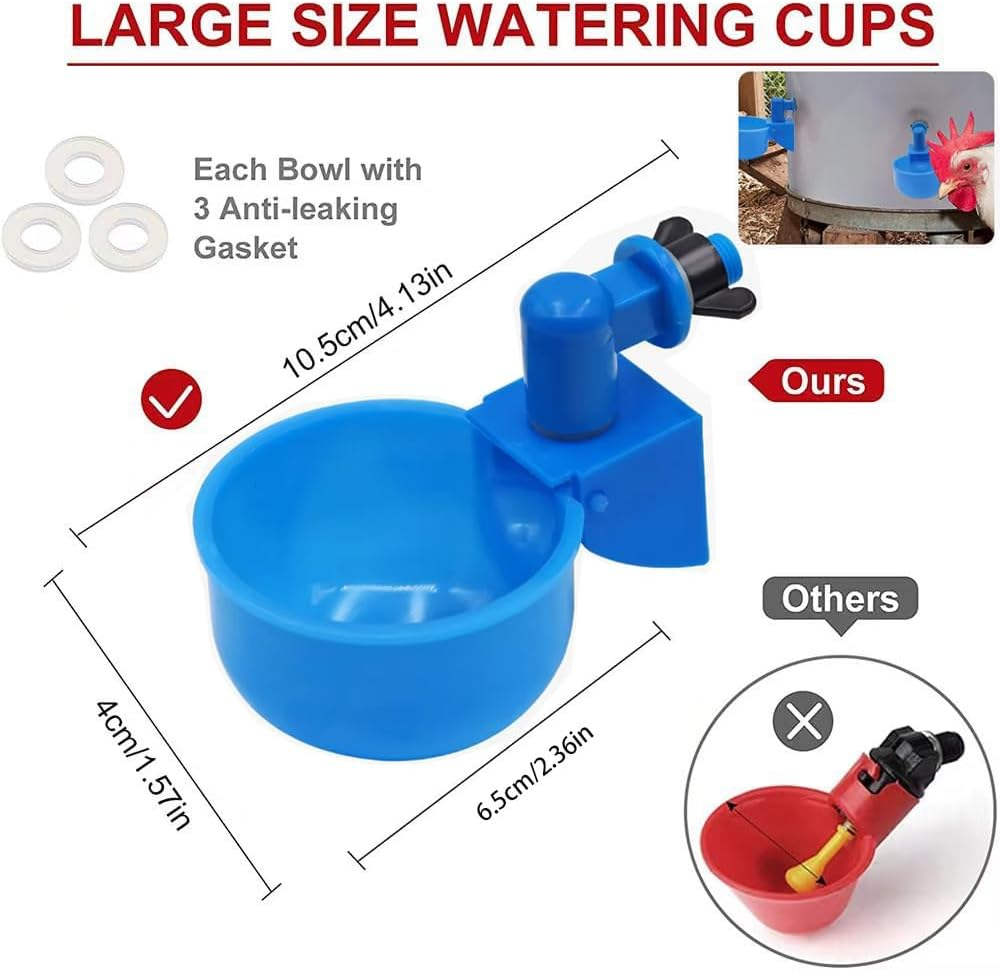 8 Pack Automatic Chicken Waterer Cups, DIY Chicken Waterer Poultry Water Feeder Kit,Suitable for Chicks, Duck, Quail, Turkey(Blue) image number 4