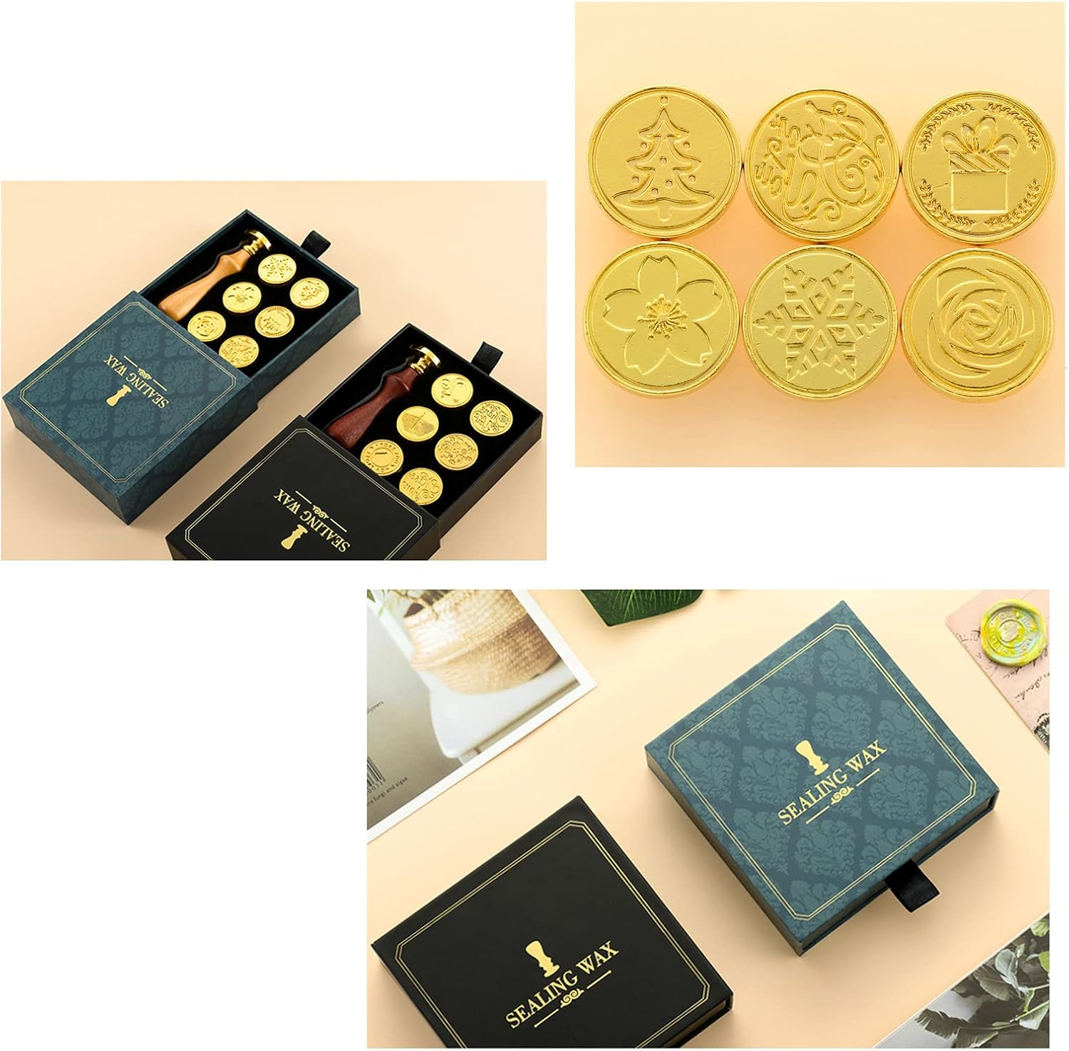 Wax Seal Stamp Kit Vintage Sealing Wax Stamp Wooden Handle Replaceable Stamp Head with Gift Box for Cards Envelopes Wedding Invitations Postcard Gift Packaging image number 3