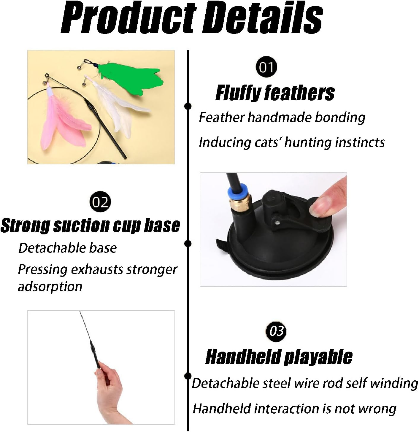 Wzenclave 12 Pack 4-In-1 Interactive Cat Toys for Indoor Cats & Kittens - Feather Teaser Wand with Suction Cup, Triangle & Adhesive Hooks, Fun Exercise Toys for Cats & Puppies image number 1