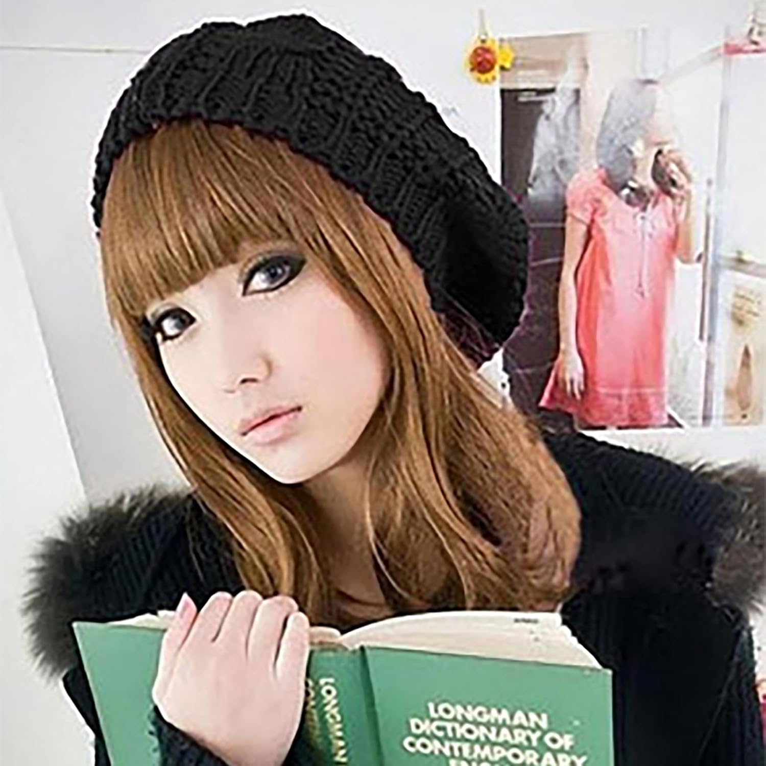 Slouchy French Beret Womens Knit Beret Hat Black Crochet Beret Hat Warm Knitted Hat Ladies Hats for Cold Weather Autumn Winter image number 2