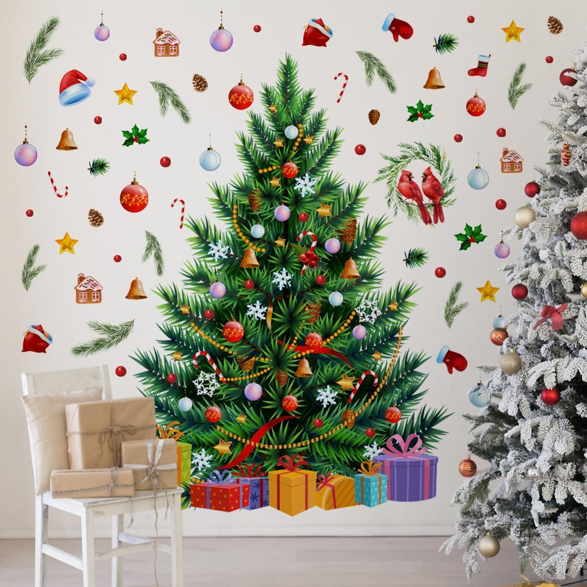 Denylo Pro 55.12 X41.34 Inch Large Christmas Tree Wall Decals DIY Watercolor Decal Removable Christmas Tree Gaint Wall Stickers for Bathroom Bedroom Living Room Offices Home Decoration Decal image number 6