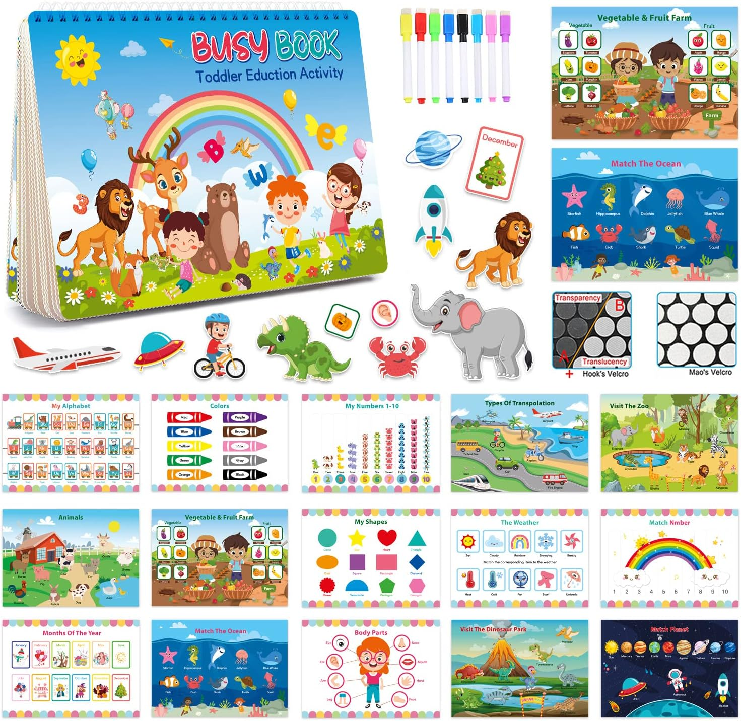 Busy Book for Toddlers &ndash; 16 Themes Learning Activity Book with Tracing, Matching, and Coloring &ndash; Preschool Educational Toy for Ages 2-6 image number 4