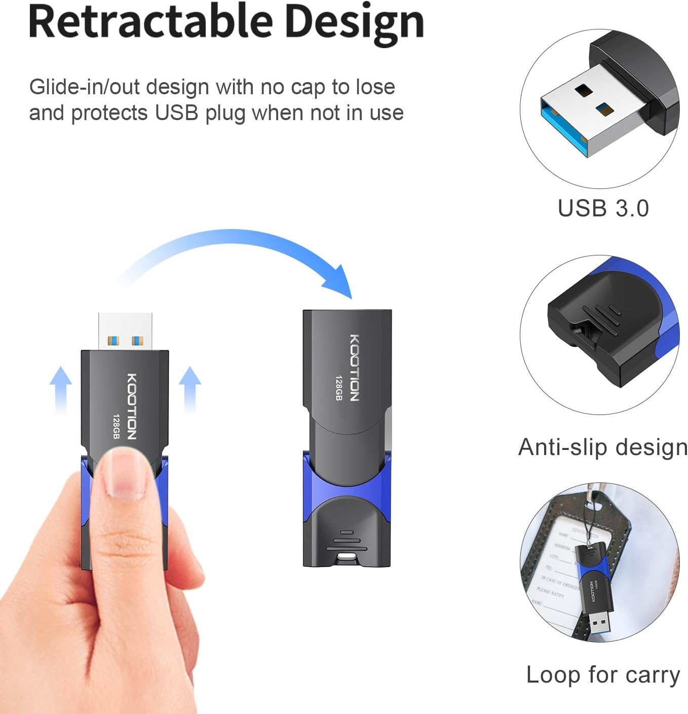 KOOTION 128 GB USB Stick USB 3.0 Flash Drive Thumb Drive Retractable 128G Data Stick USB Flash Drive Ultra High Speed Memory Stick with LED Display for Data Storage Flash Stick image number 6