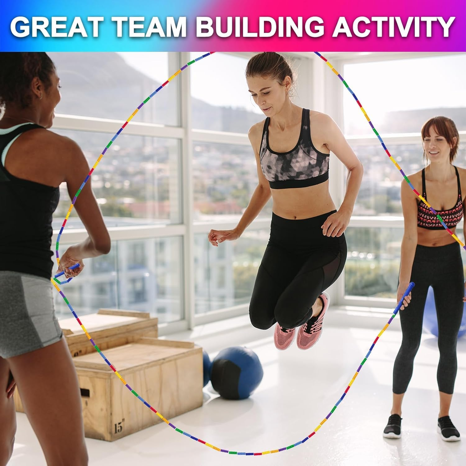 Extra Long 16Ft Jump Rope Double Dutch under Set Plastic Adjustable Segmented Bead 3 Person Old School Playground Kid Girl Child Adult Big Large Thick Skip Outdoor Fitness Chinese outside Sport 2 Pack image number 3