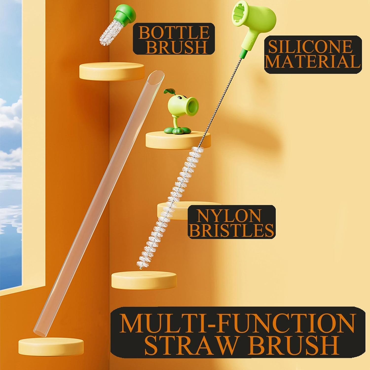 3 Pieces Straw Cleaning Brush, Creative Straw Cleaner Brush, Thin Bottle Brush, Nylon Small Bottle Cleaner Brush, Straw Brushes for Cleaning for Water Bottles Glasses Teapot Spouts Sink image number 5