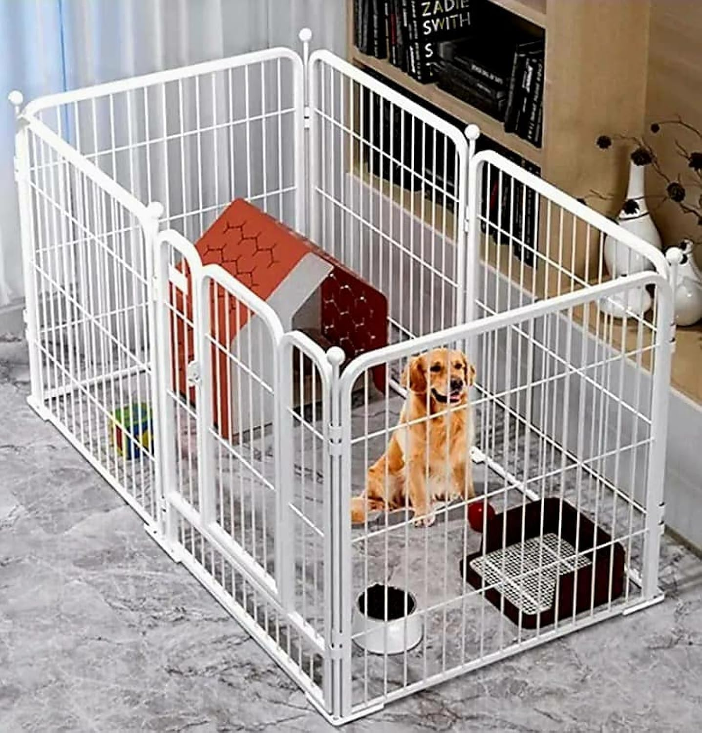 Andwoork Dog Playpen, Outdoor 6 Panels Heavy Duty Dog Pen, Puppy Playpen Indoor Anti-Rust Exercise Fence with Doors, Easy Assemble Foldable Dog Crate for Puppy Cat Bunny Medium Dogs(White) image number 1