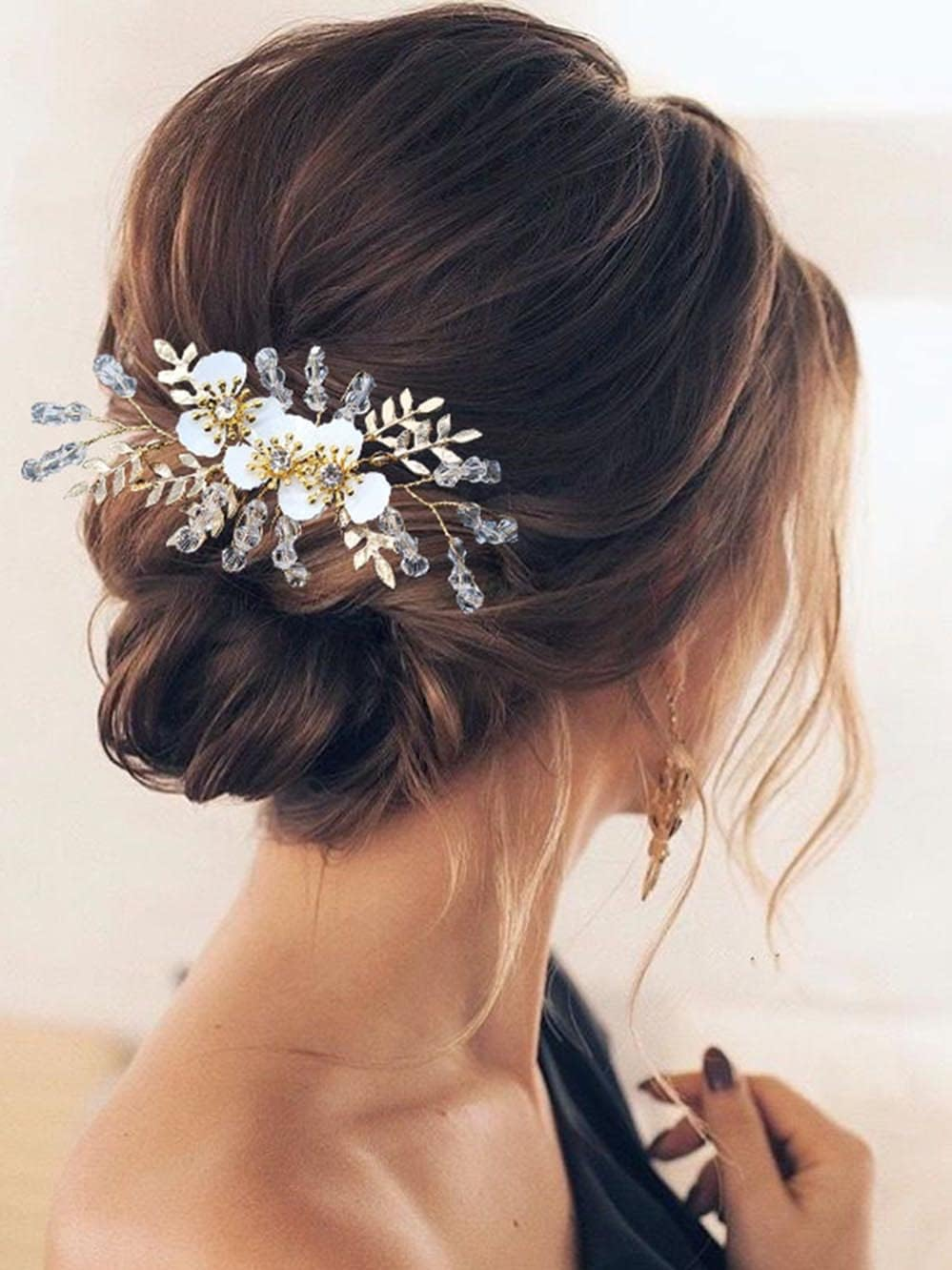 SINLOV Hair Comb for Bridal Flower Wedding Pearl Rhinestone Bridal Bridesmaid Side Combs Wedding Hair Accessories for Women (Gold) image number 6