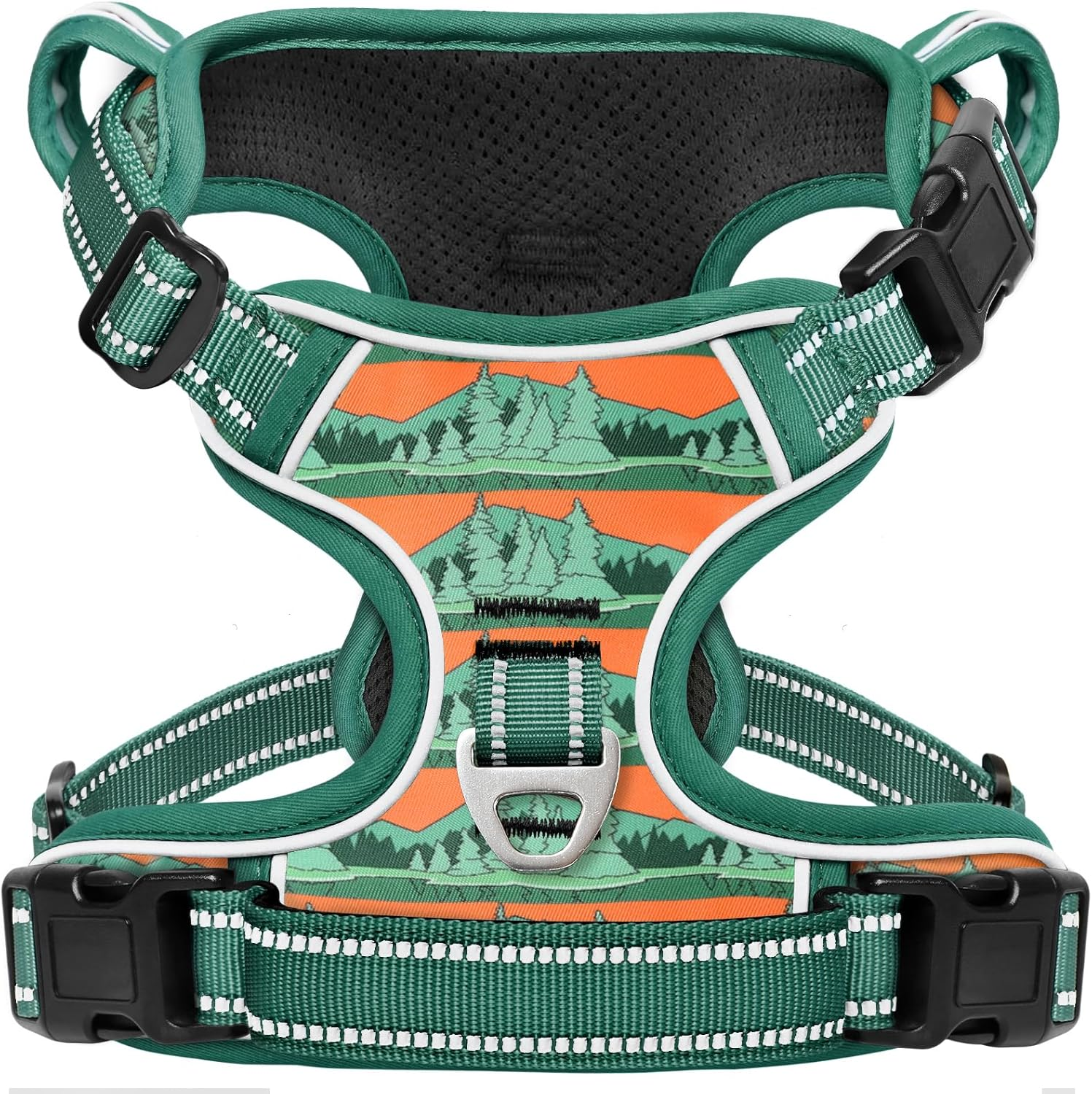 Timos Dog Harness, 3 Snap Buckles No-Pull Soft Padded Dog Vest with 2 Metal Leash Clips, Adjustable Reflective No Choke Pet Harness with Easy Control Handle for Small Dogs, Sunset Valley, S
