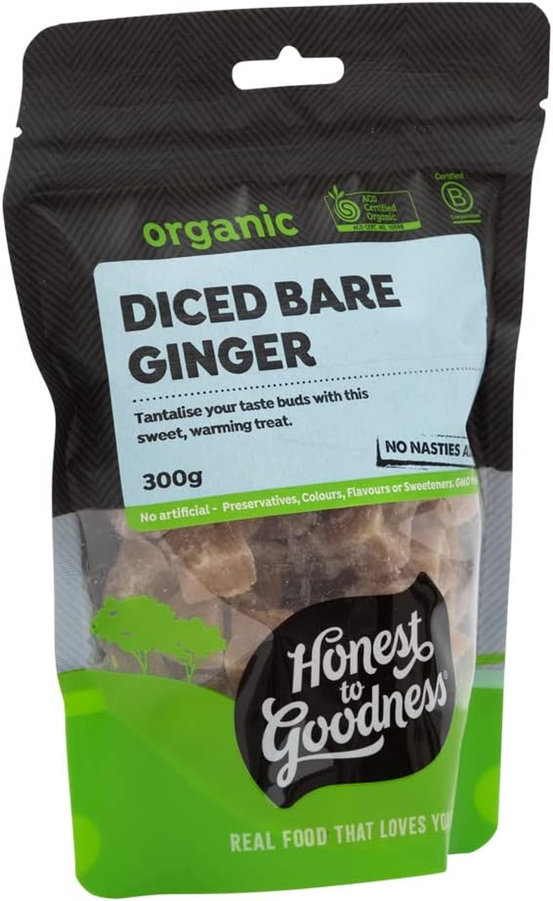 Honest to Goodness, Organic Diced Bare Ginger, 300 G - Sweet, Peppery and Warming. Simply Diced and Steeped in Cane Sugar. Perfect Snack or Baking Ingredient. image number 2
