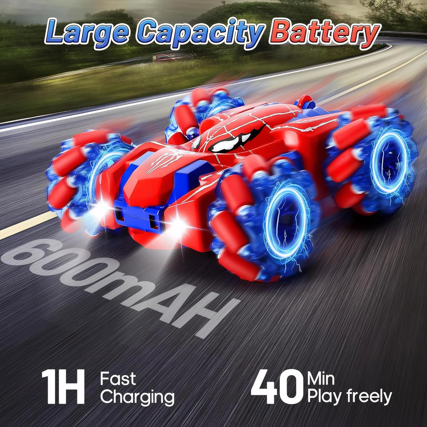 Spider Double Sided 4WD Off-Road 360&deg; Rotating Remote Control Stunt Car with Cool Light for Kids Age 3 5 6 7 8