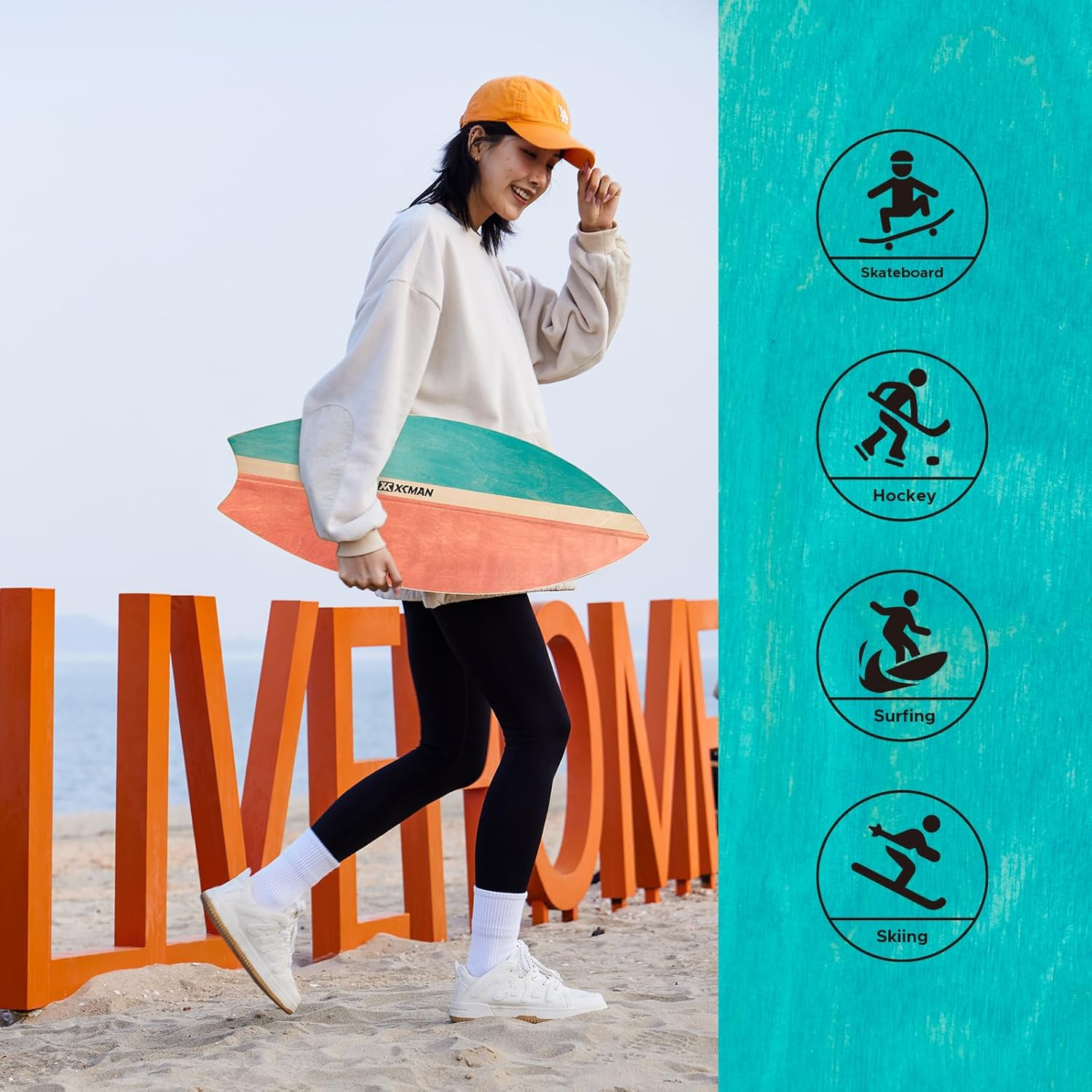 XCMAN Surf Balance Board Trainer with Roller Wooden Exercise Balancing Stability Trainer - Non Slip Surface for Adults Kids|Balance Board for Surfing,Snowboarding,Skateboarding,Hockey,Yoga Training image number 1