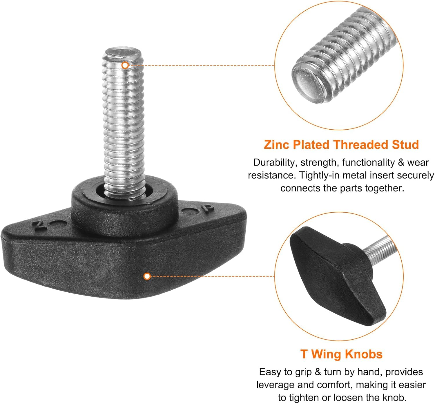 HARFINGTON 4Pcs Tee Wing Knobs Thumb Screws M6 X 20Mm Standard Male Thread Plastic T Knobs Handles Hand Clamping Knobs Grip Thumbscrew, Black image number 6