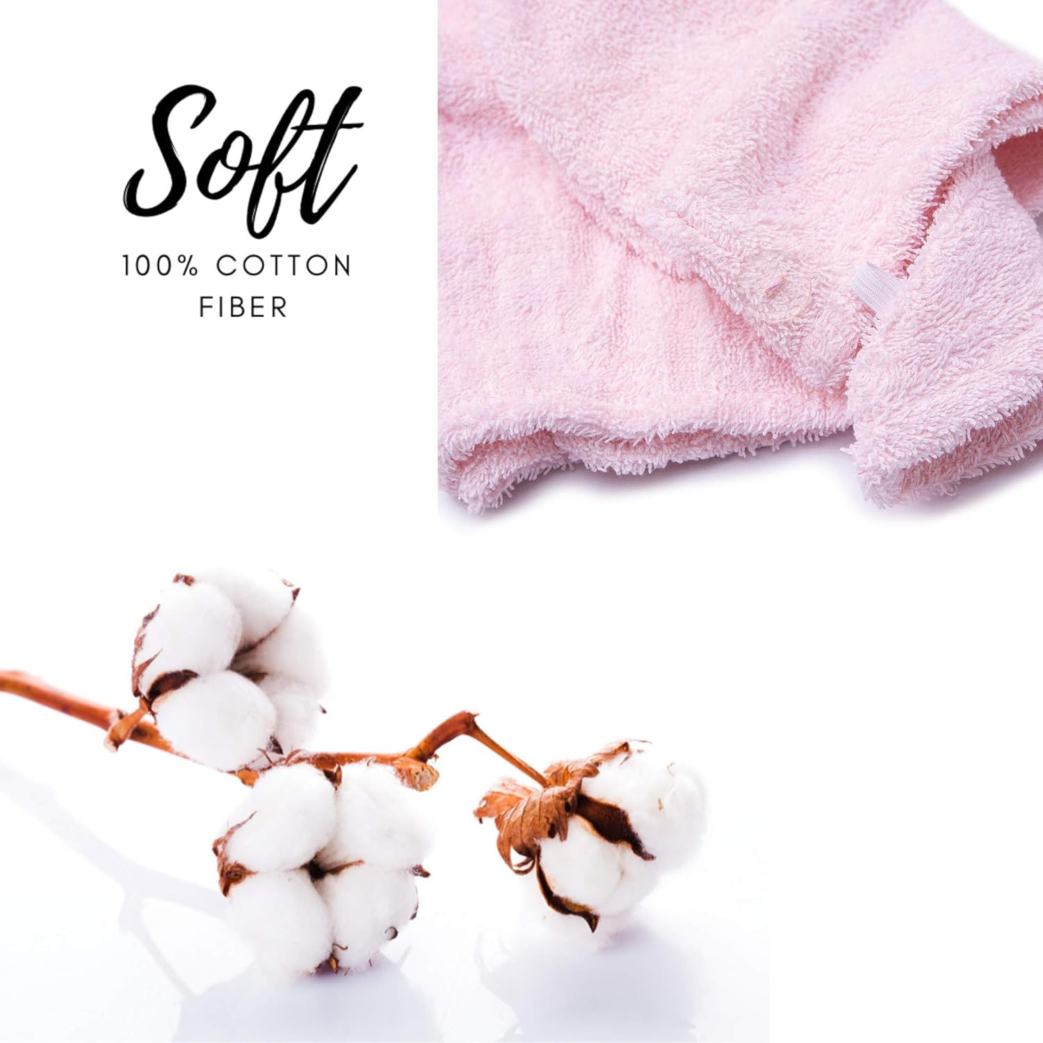 KEEPOZ Hair Towel Wrap Quick Dry 100% Cotton Super Absorbent Turban Head Wrap for Women with Button, Non Microfiber anti Frizz Hair Products, Hair Cap for Curly, Long & Thick Hair (Pink, 1 Pc) - Grey Check image number 5