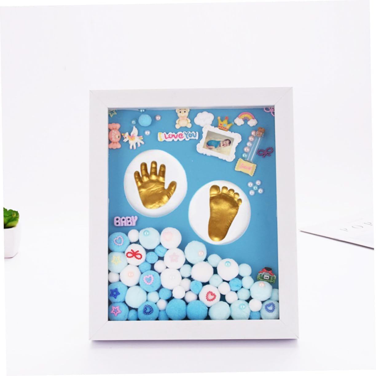 1 Set Handprint Memory Photo Holder Frame DIY Keepsake Kit with Ink Pads for Newborn Boy for Shower Baptism and Special Moments image number 6