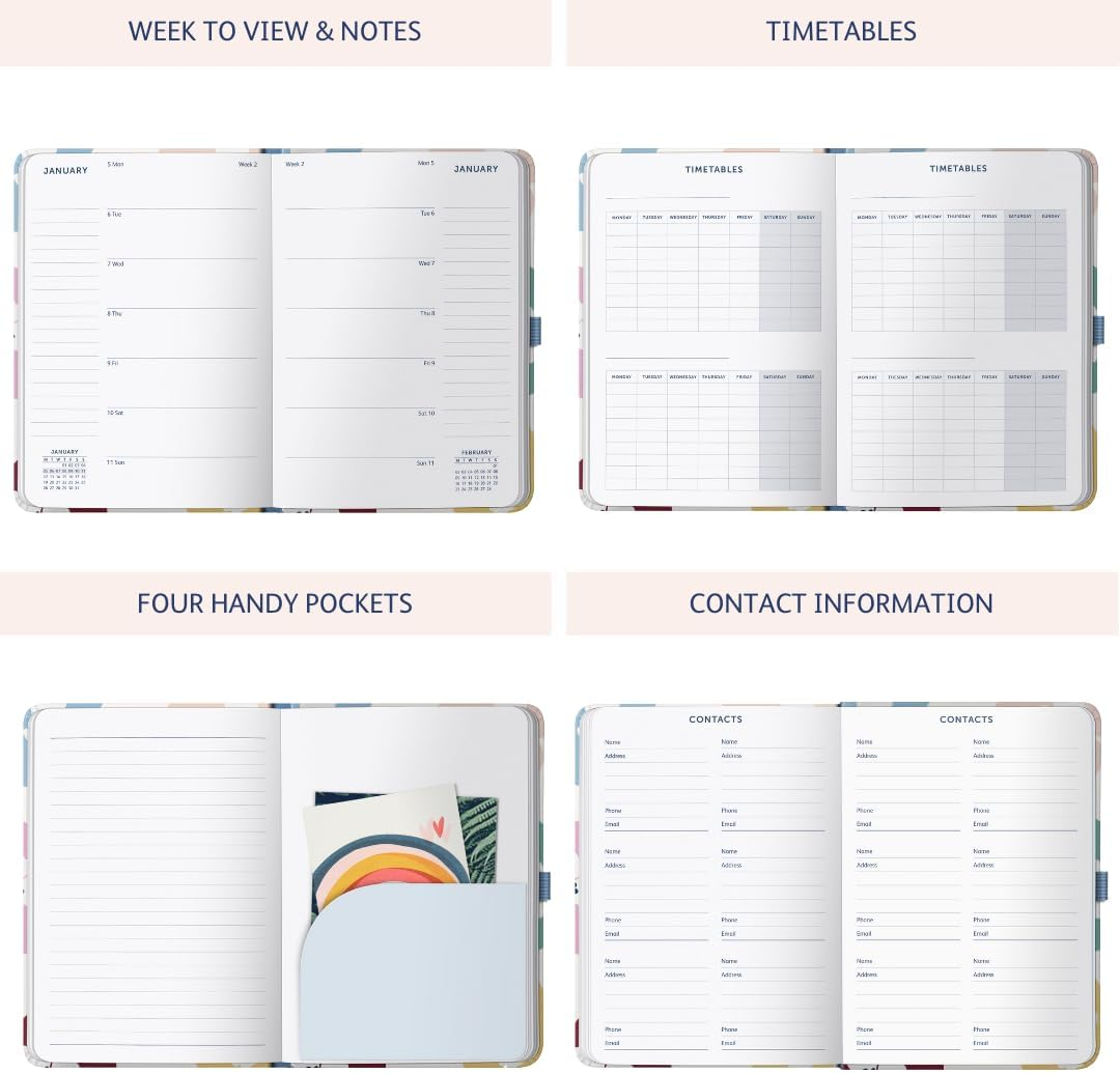 Busy B Diary - A5 Mid-Year Academic Diary - Busy Life Weekly Journal - Aug '25 - Aug '26 &ndash; Floral Print Cover - Life Planner with Dual Schedules, Year Calendar, Pen Loop, Pockets & Elastic Closure image number 6