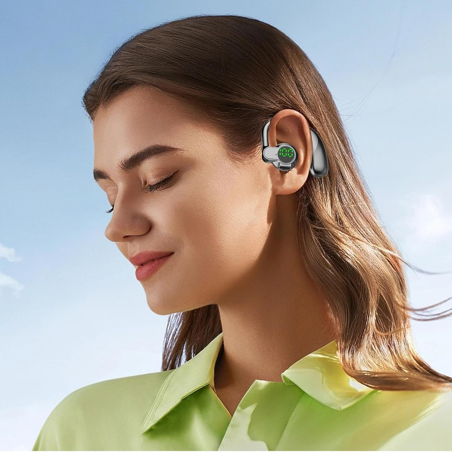 Fizepgo around the Ear Wireless Earbuds - Wireless Phone Earbuds | Headset with Digital Display for Outdoor Study Workout Play Game Gym Swimming Phone Calls Music image number 1