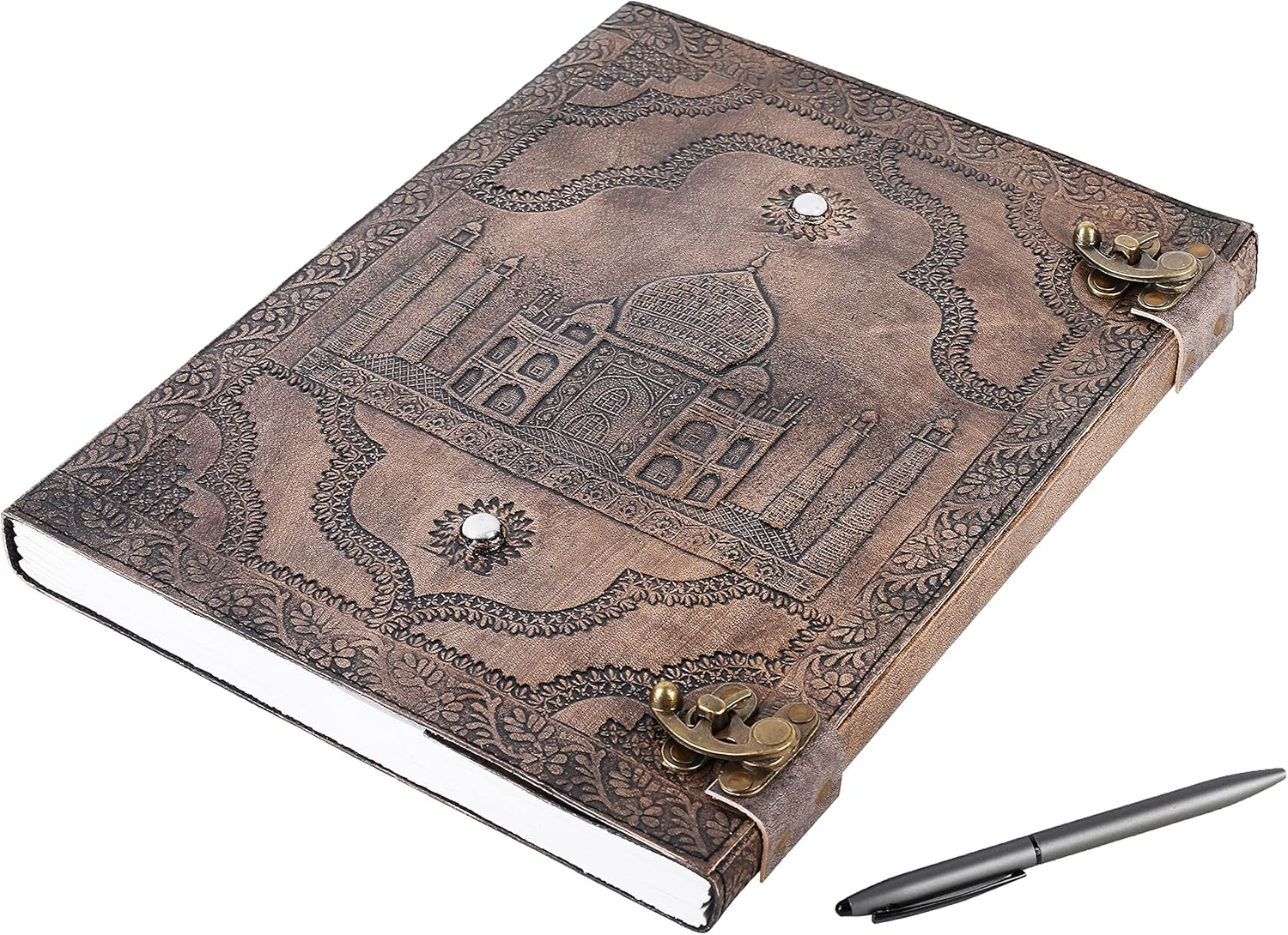 OVERDOSE Tajmahal Vintage Leather Journal - Handmade Antique Journal for Students & Office for Men Women Diary Leather Sketchbook Drawing - Size 10 X 13 Inches | 25 X 33 Cm image number 2