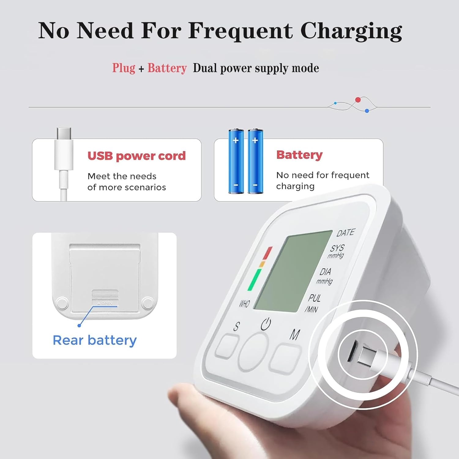 Upper Arm Blood Pressure Monitor, Portable Electronic Blood Pressure, with Irregular Heartbeat Detection Easy Measurements and Accurate Results, Monitor with 99 Groups of Memory for 2 Users