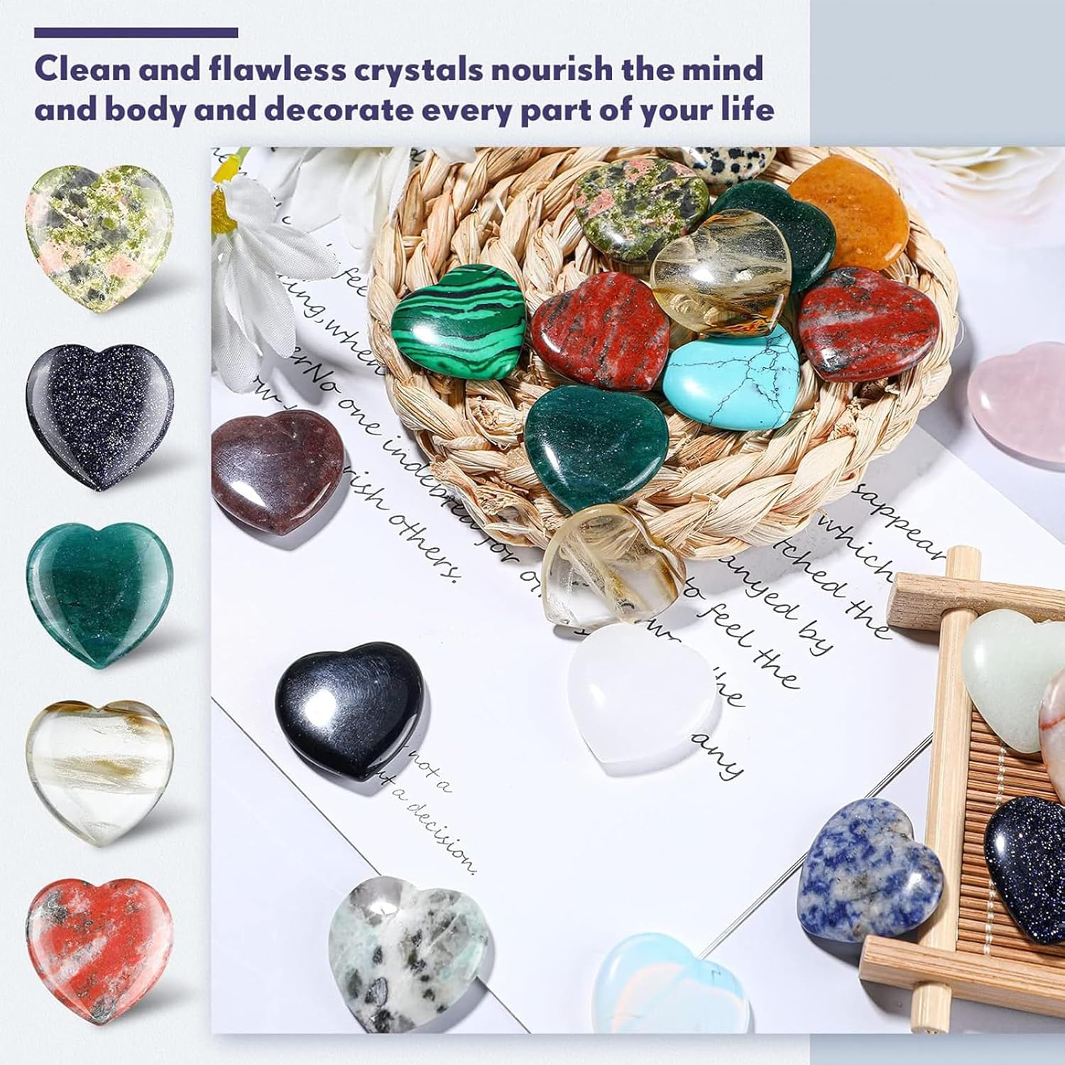 15 Pcs Heart Stones, 2 CM/0.8 in Heart-Shaped Healing Crystals for Meditation, Yoga, Anxiety Relief, Home Decoration, Bulk Pocket Love Stones for Mothers Day and Valentines Day Gift image number 2