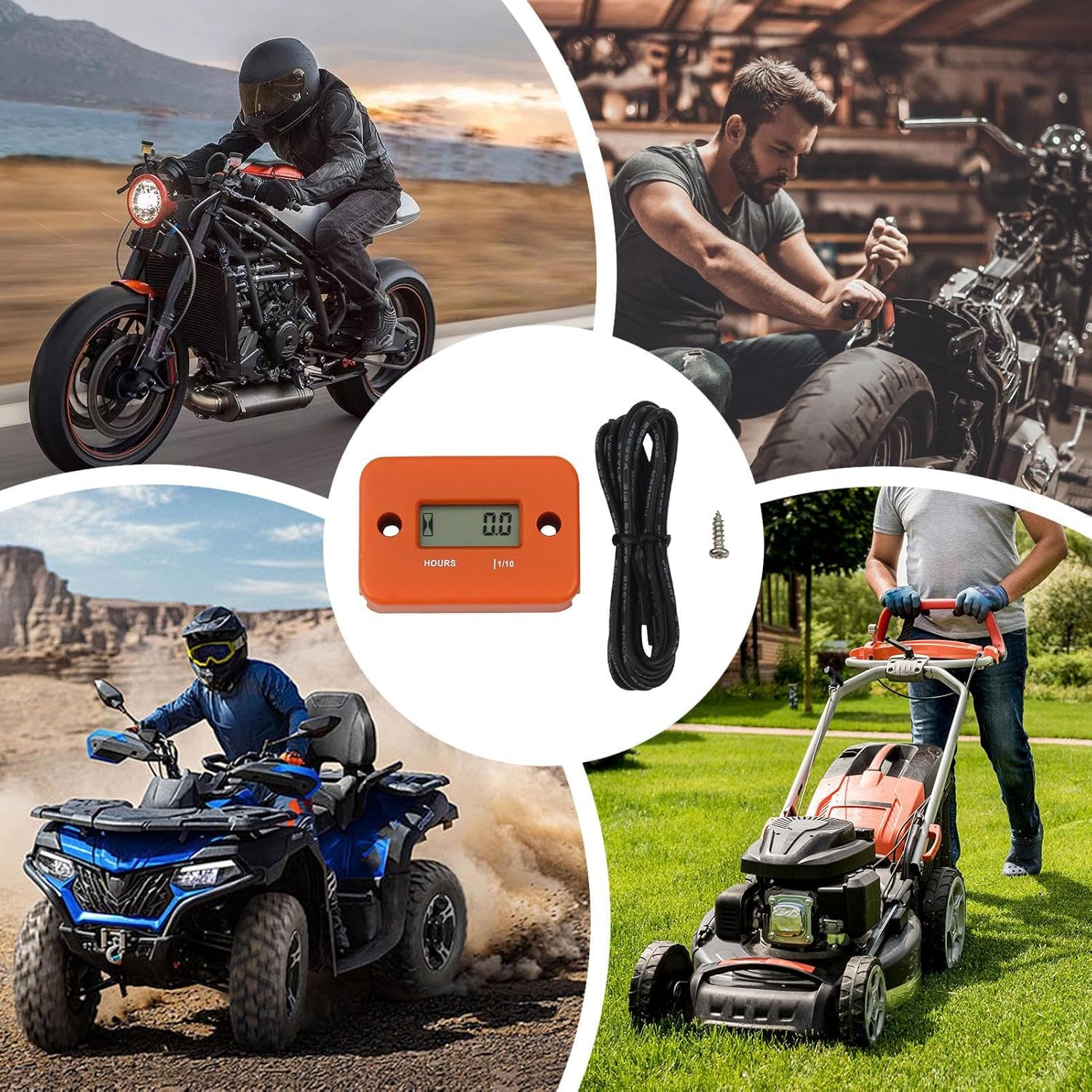Engine Hour Meter | LCD Timer with Wires - Motorcycle Tach Hour Meter Tachometer,For Lawn Mower Snowmobile Boat Snow Blower Bike Atvs Outboard Motor Generator Pressure Washer - Timer-Orange image number 2