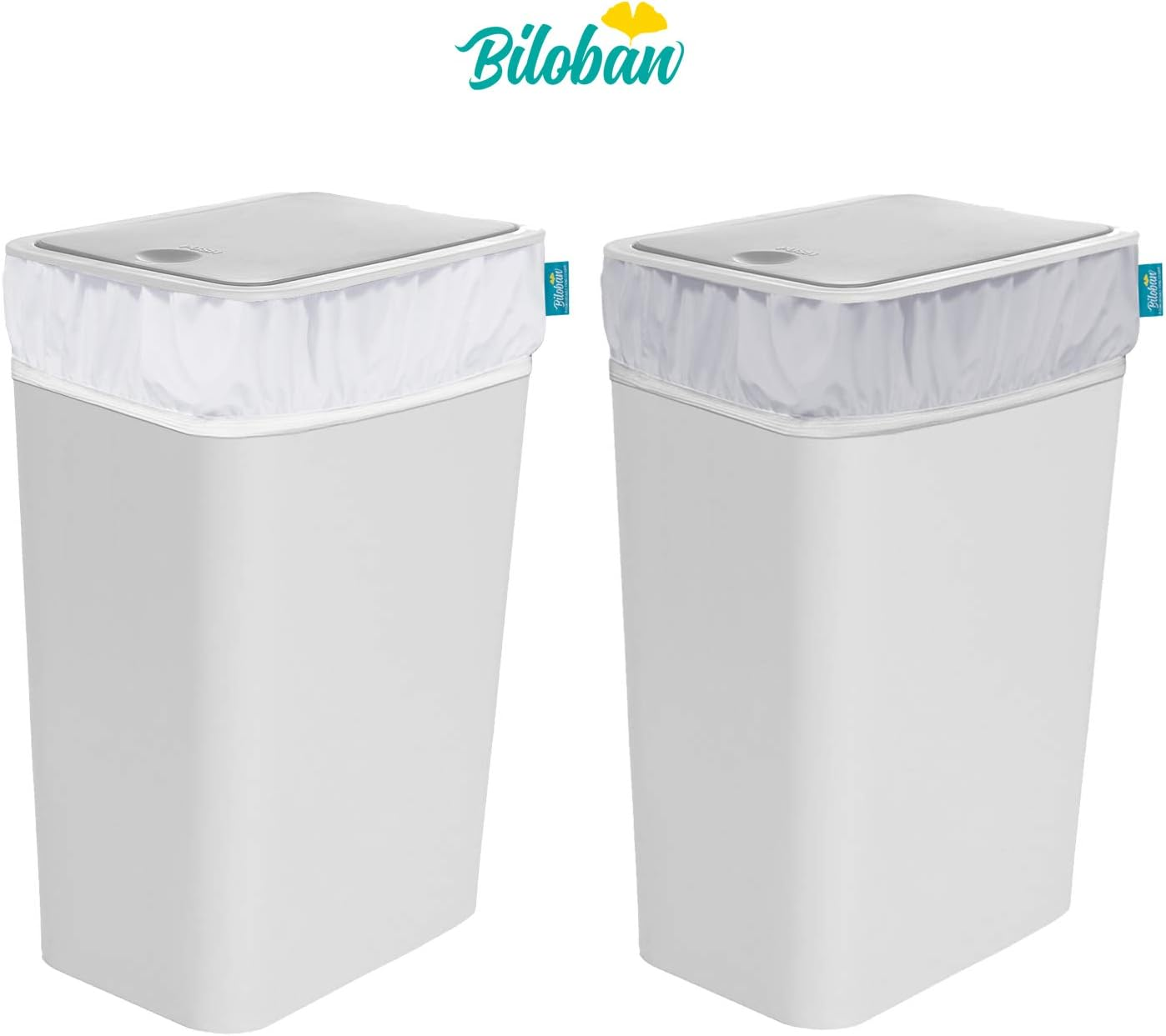 Biloban Reusable Diaper Pail Liner Bags 2 Pack for Ubbi Diaper Pail, Waterproof Larger Capacity & Washable Wet Bag for Dirty Diapers, Cloth Diaper, Laundry and Kitchen Garbage, Grey & White image number 2