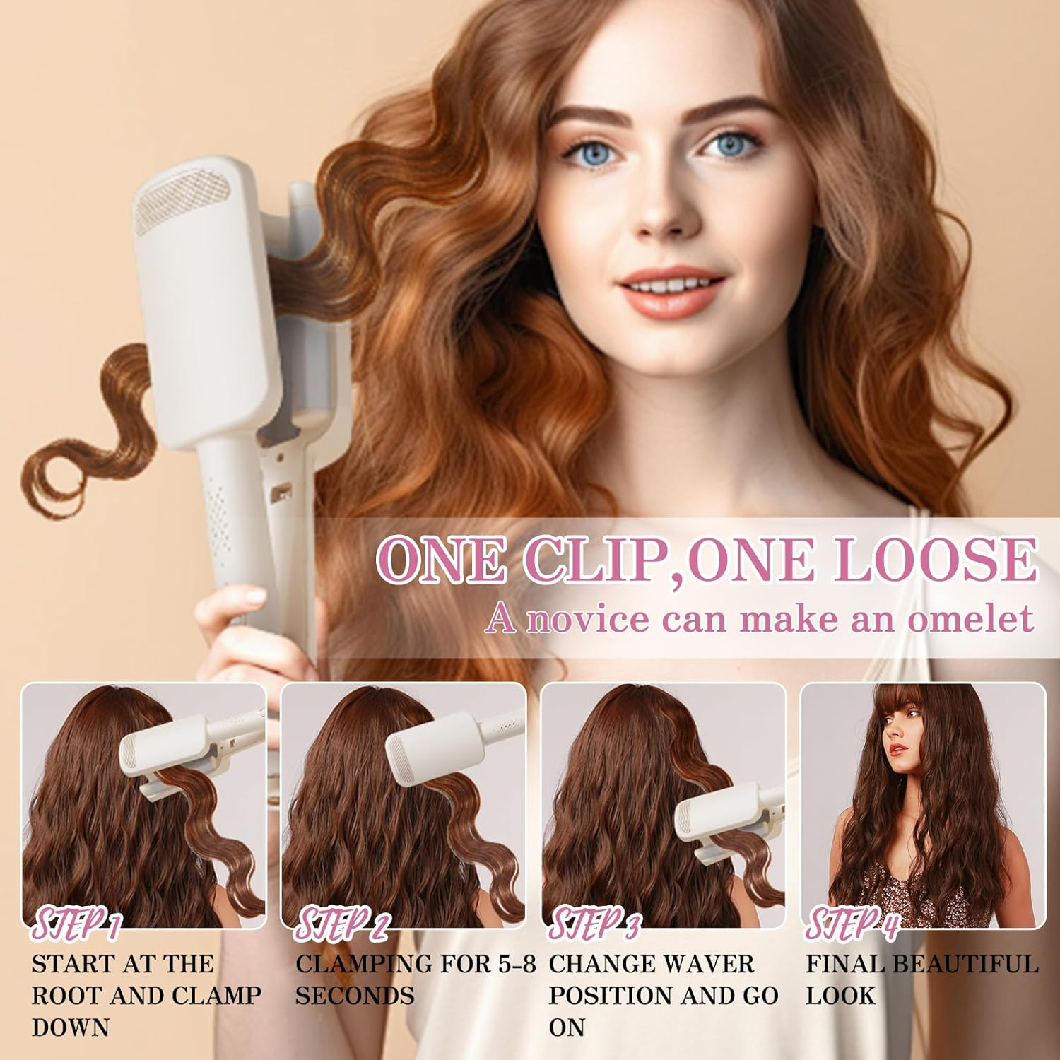 Hair Curler Wave Curling Iron, 3 Barrels Wave Hair Curler Hair Crimper Volumizer 4 Temperature Adjustable Temperature Ceramic Crimper Hair Anti-Scald Curling Wand for All Hair Types (1.25 Inch, White) image number 5