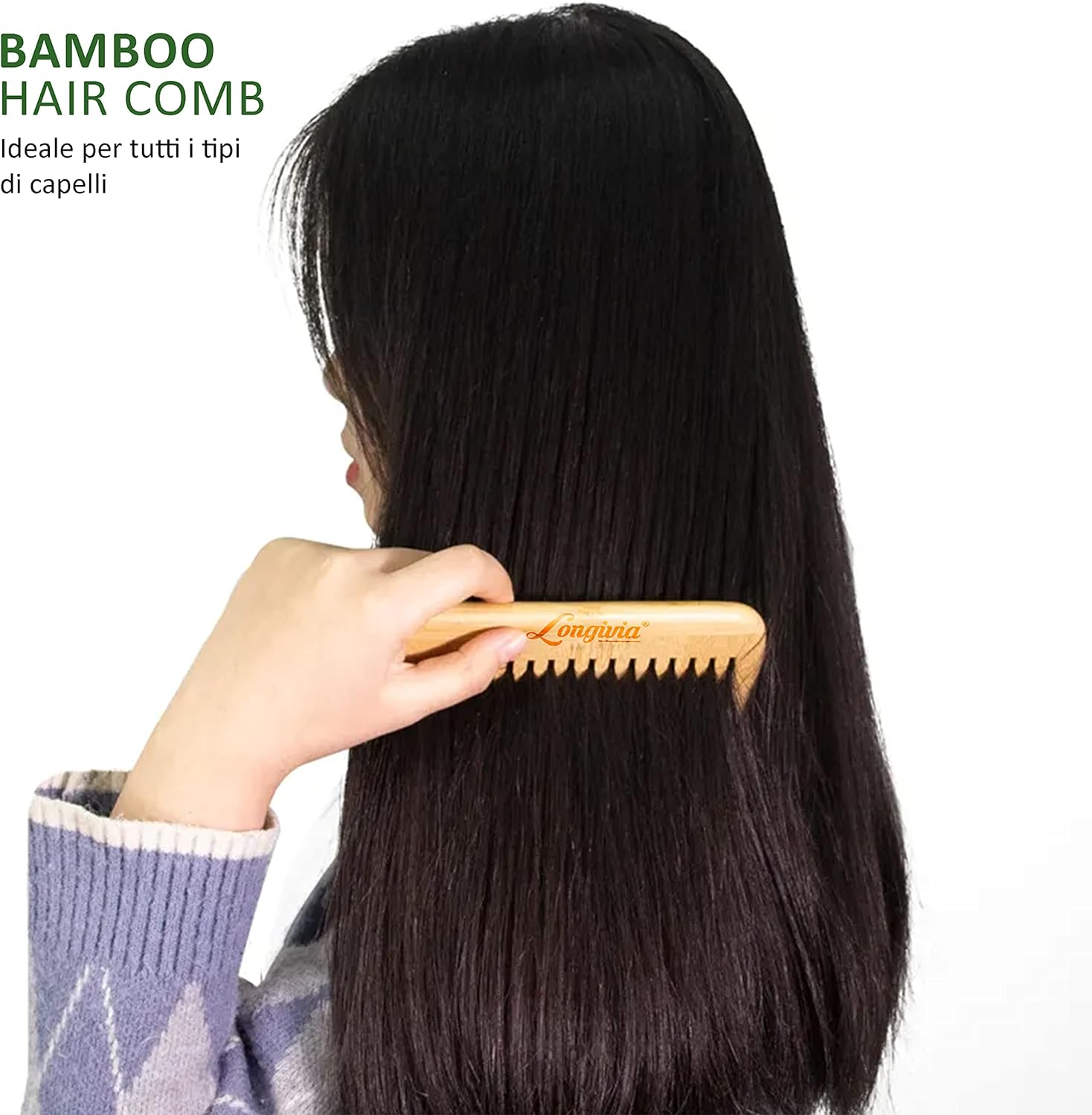 Longivia&reg; Comb for Curls Hair Ecological Wooden Comb Coarse 100% Natural Bamboo Curling Comb Natural Curls - Comb Wide Tooth Comb image number 2