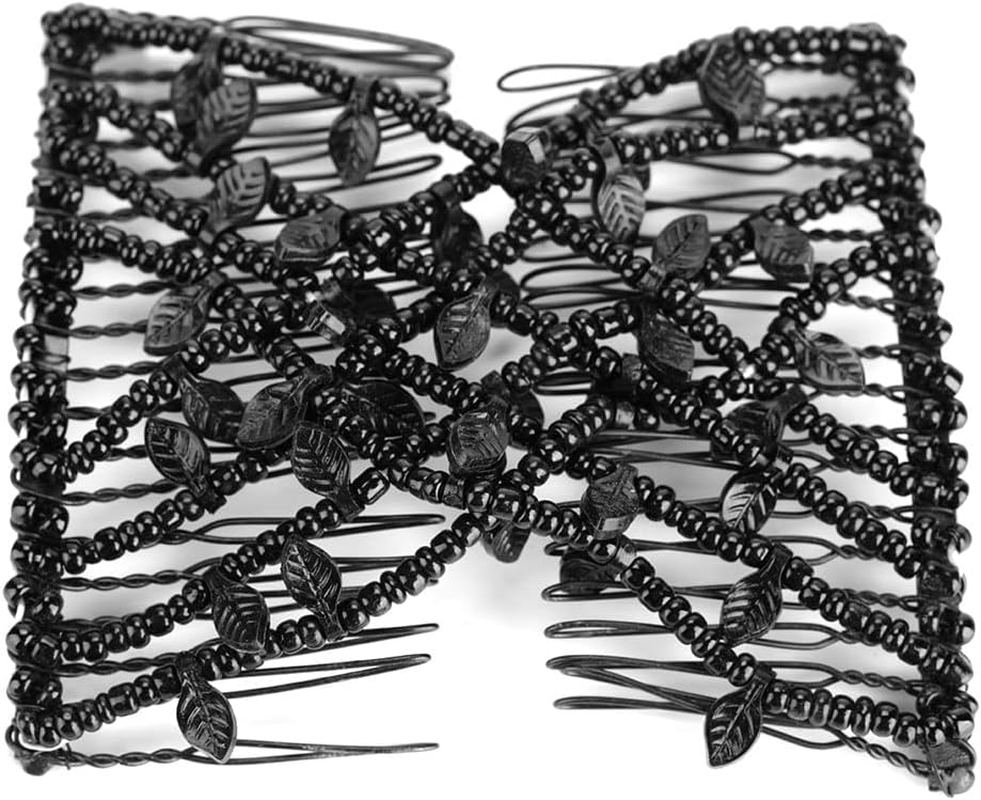 Beads Hair Clip, Stretch Hair Comb, Elastic Hair Clips, Magic Hair Combs, Beads, Hair Combs, Elastic Hair Combs, Double Clips, Hair Comb, DIY Hair Styling Tool (Black)
