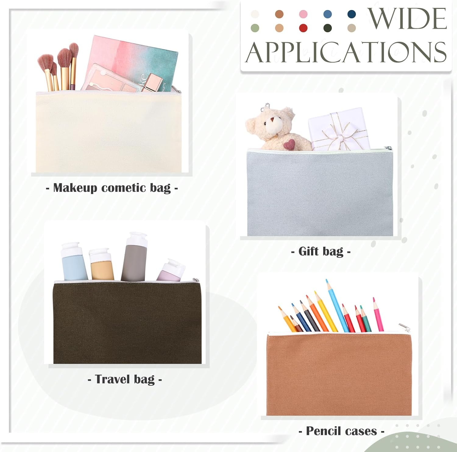 Reginary 10 Pcs Valentines Canvas Makeup Bags Bulk for Women Travel Toiletry Cosmetics Bags Blank DIY Pencil Pouch, Gift for Valentines Patrick'S Day Wedding Bridal Shower Coworker(Macaron Color) - Macaron Color image number 6