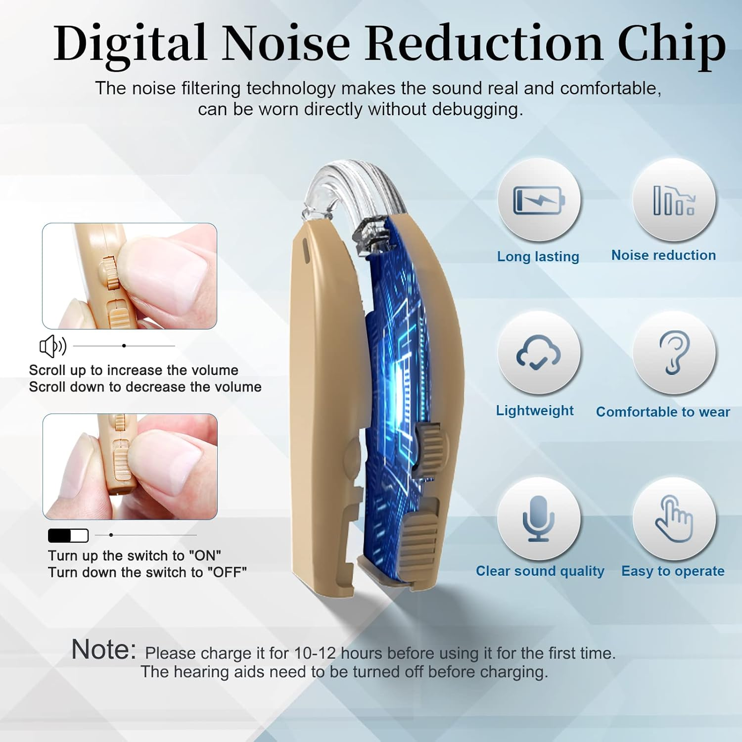 Hearing Aids, Digital Hearing Aids for Seniors with Noise Cancelling, Rechargeable Hearing Amplifier with Volume Control, Hearing Assist Hearing Loss Devices with Charging Case (Beige) image number 5