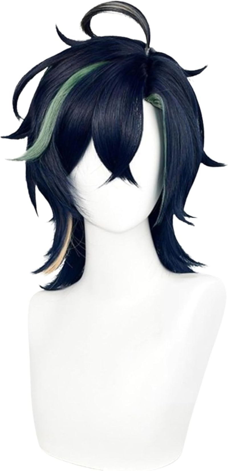 OSIAS Kinich Wig Short Dark Bule Mixed with Yellow and Green with Braids Synthetic Heat Resistant Hair image number 1