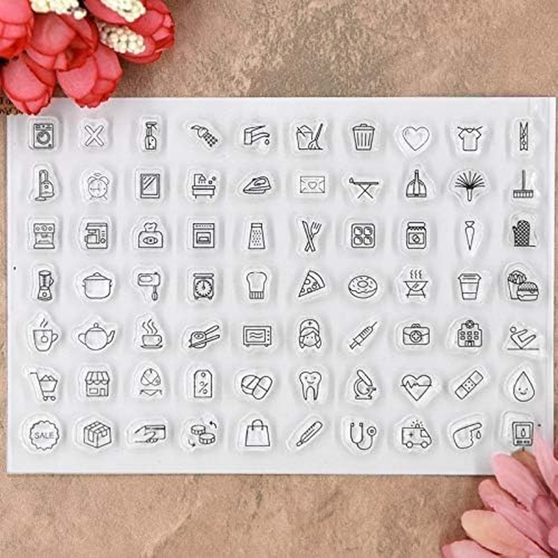 Kwan Crafts 2 Sheets Different Style Daily Life Pattern Clear Stamps for Card Making Decoration and DIY Scrapbooking