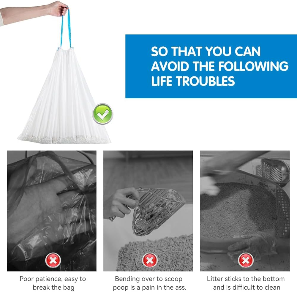 Dhqkqg Pack of 75 Bin Bags, Bin Bags with Carry Handle, Self-Cleaning Cat Litter Tray, Self-Cleaning Bin Liners, Cat Litter Box Bags, Liquid-Proof, Durable, 5 Rolls/75 Pieces image number 3