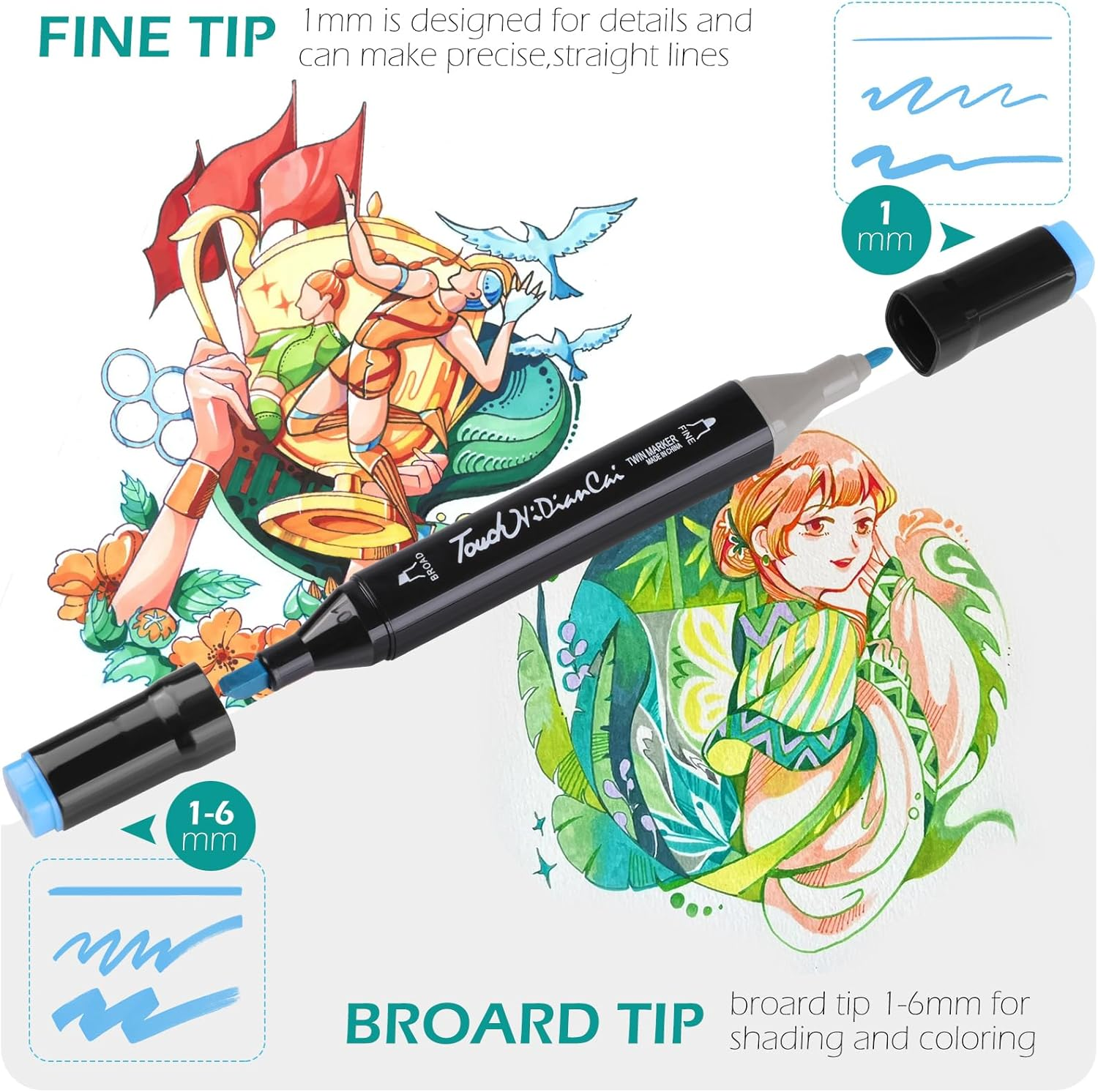 48 Alcohol Markers Pens Set, Geeric Dual Tip Pens Artist Markers Fineliner & Brush Pen Highlighter Drawing Permanent Markers for Sketch Adult Art Supplies Doodling Writing Art Projects 1&6Mm Tip image number 1