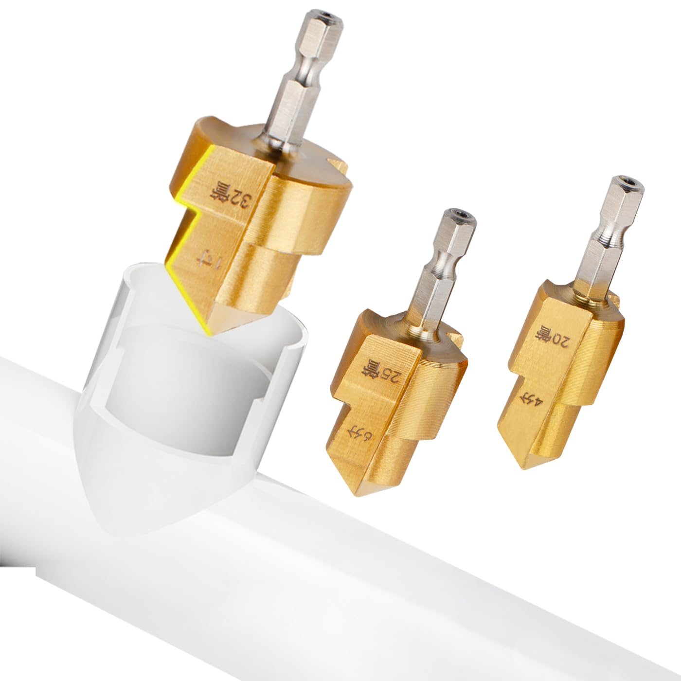 3 Pcs PPR Lifting Step Drill Bits, 1/4" Hex Shank Water Pipe Expansion Drill Lift Stepped Reamer Drill Bit Set Tube Reaming Plumbing Puncher Repair Tool for 1/2" 3/4" 1" Pipes image number 3