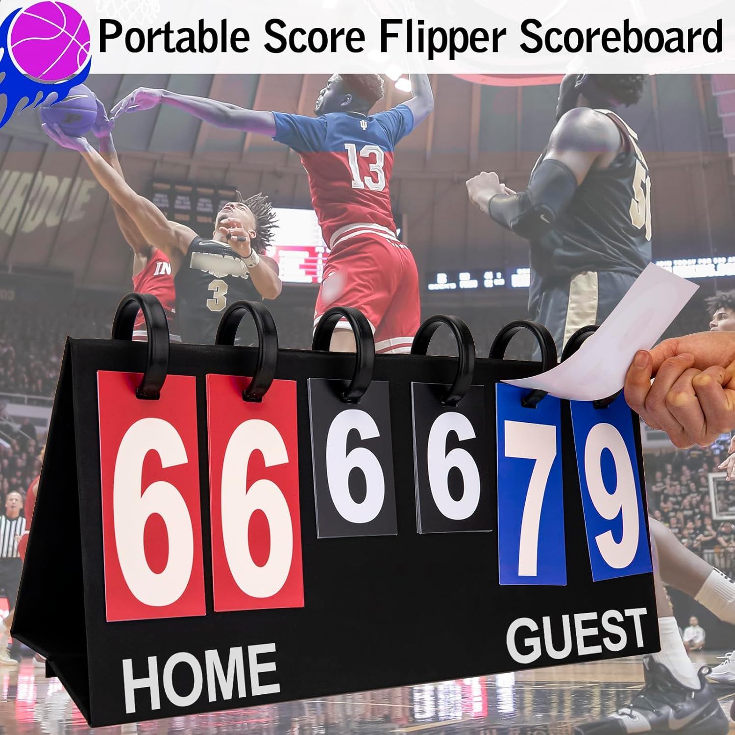 IVONNEY Flip Scoreboard Tabletop Score Flipper, Football Portable Scoreboard, Flip Score Keeper, Outdoor Score Flip Cards for Basketball Volleyball Tennis Sports - 6 Digits Scoreboard image number 5