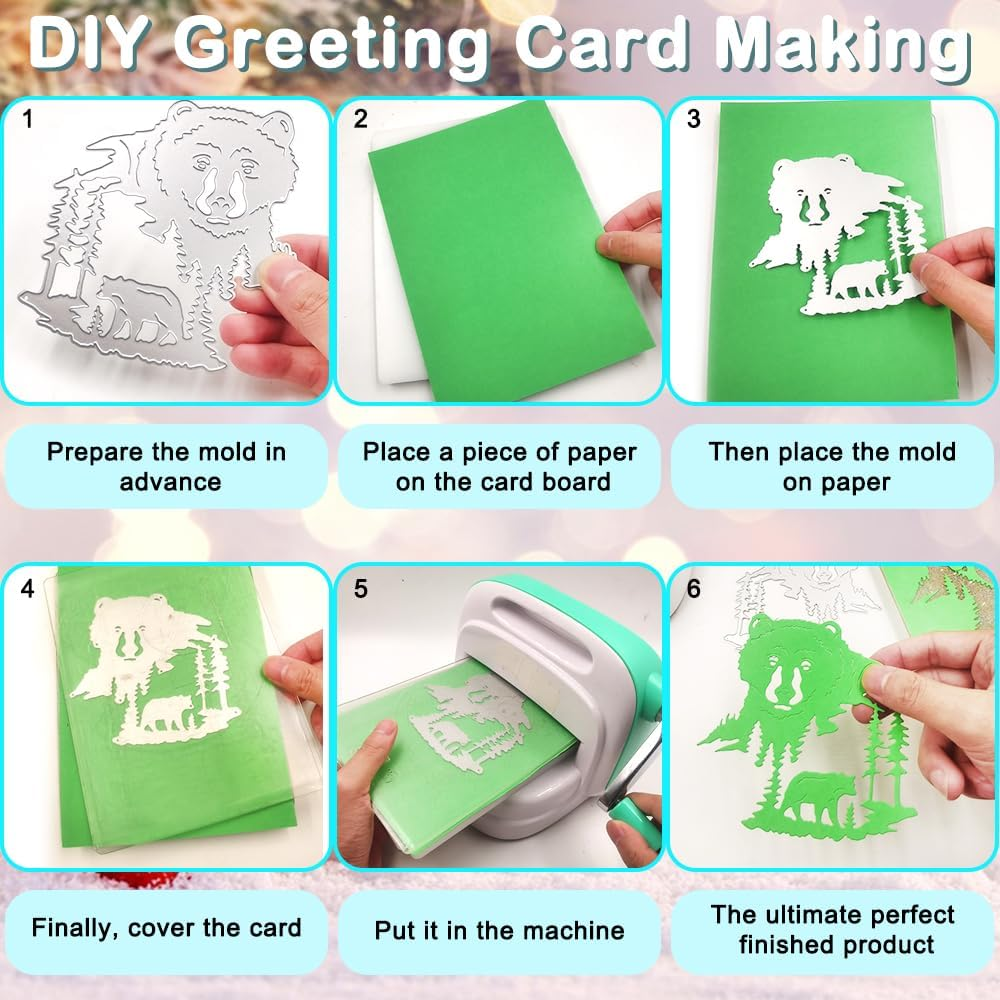 AFUNTA Cutting Dies for Card Making, Polar Bear Elk Christmas Metal Cutting Dies Wolf Penguins Card Making Accessories DIY Cutting Dies for Scrapbooking 4 Pieces