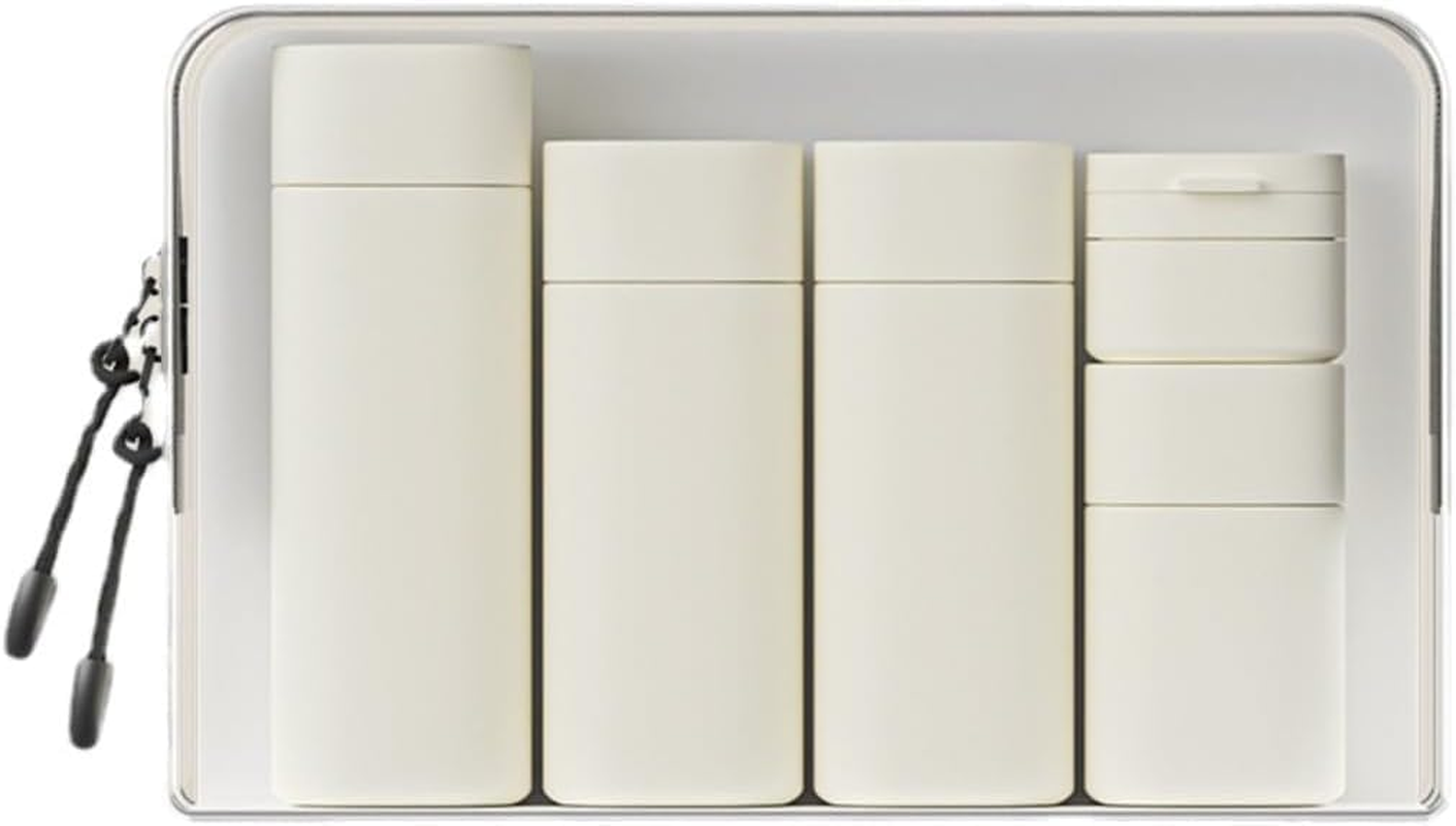 Wacloud Travel Cream Dispenser Set &ndash; 5Pcs TSA Approved Toiletry Bottles with Leak-Proof Case, Refillable Lotion & Shampoo Containers for Travel, Gym & Carry-On (White)