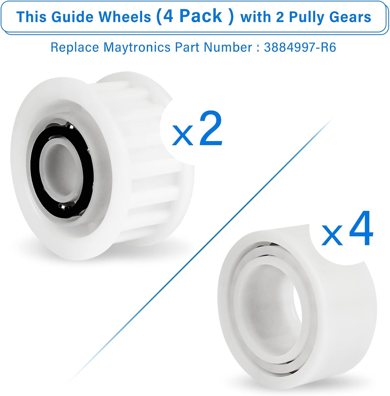 Automatic Robotic Pool Cleaner Replacement Parts, Guide Wheels 4 Pack with 2 Pack Pulley Gears 3884997-R6 for Maytronics Dolphin, Nautilus CC plus Pool Cleaner M200/M400/M500 &Dx3/Dx4/Dx6 image number 4