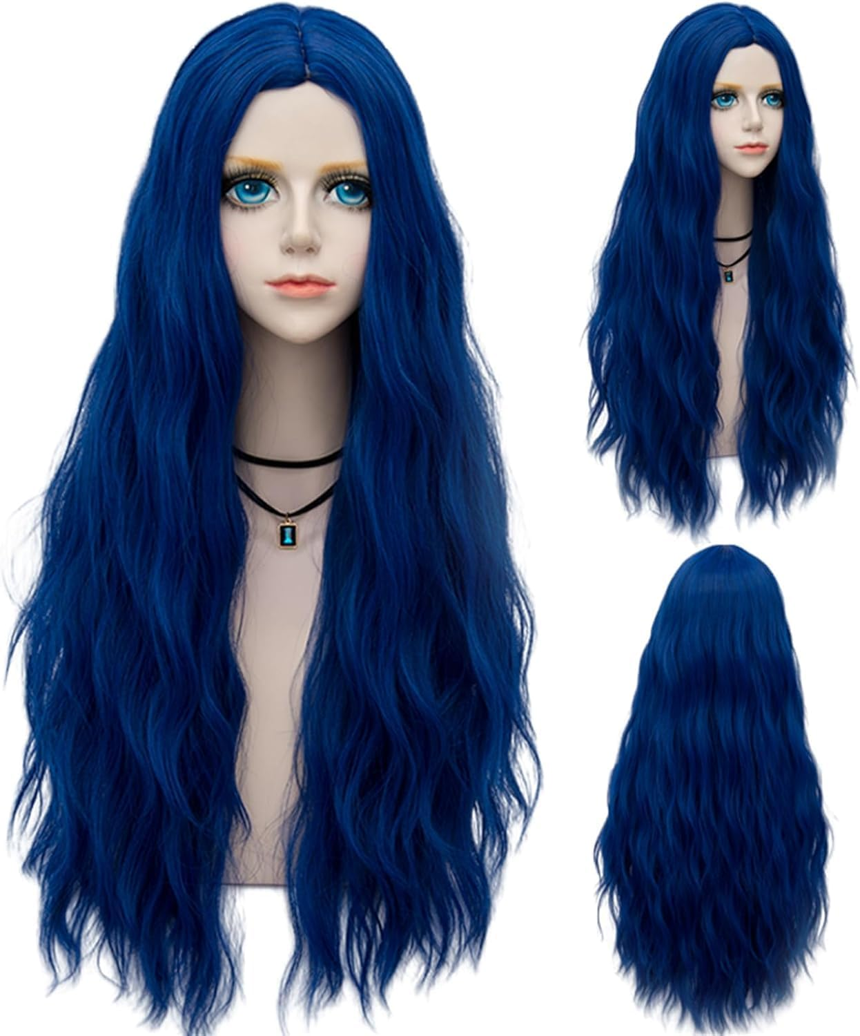 Blue Wig Long Royal Blue Bride Wig for Women Synthetic Wigs Long Curly Wave Cosplay Wig for Halloween Corpse Costume image number 5
