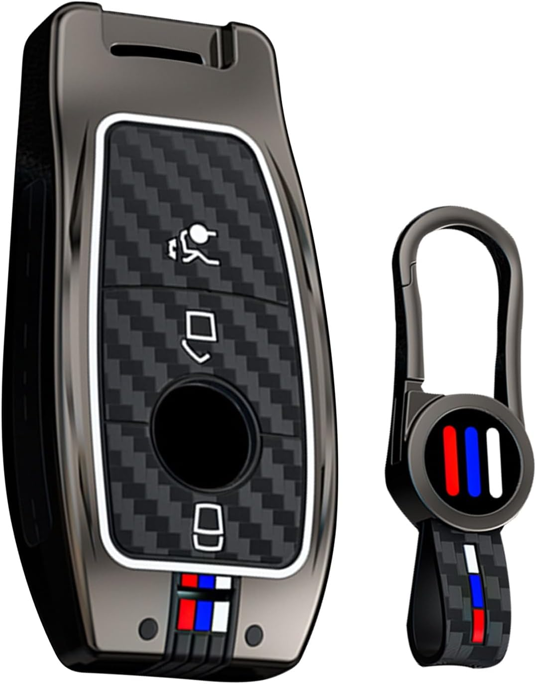 Ontto Luminous Car Key Fob Cover Fit for Mercedes Benz a C E-Class E300 E400 E63 S-Class CLA GLA GLE GLC GLK AMG Key Holder Meatl Silicone Smart Shell Case Keyring Keychain Accessories Black B - A (2 Buttons)-Silver image number 6