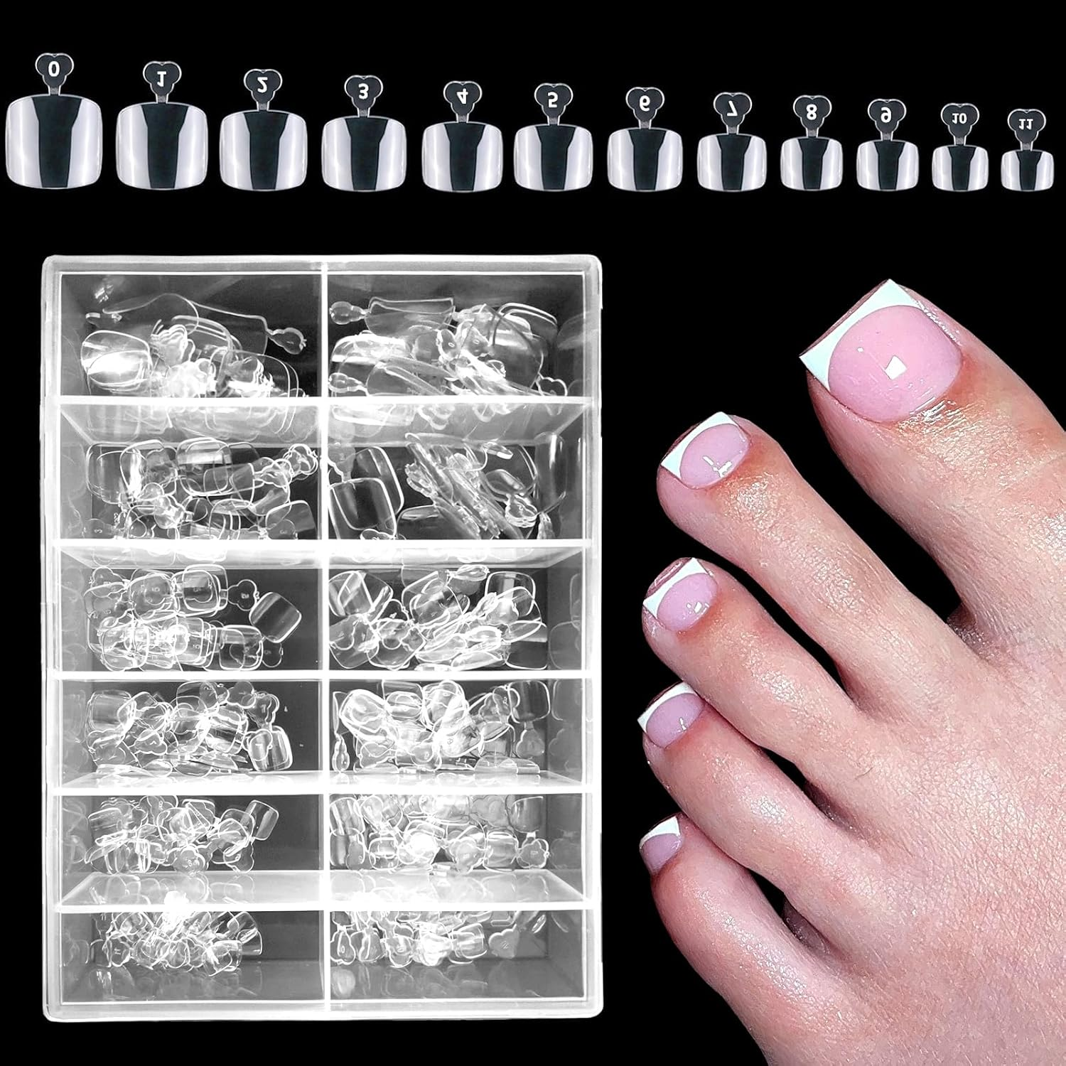 Loveourhome 240Pc Clear Gel X Toenail Tips - Square, Full Cover, Soft Gel Material - 12 Sizes, Pre-Etched Half Matte - Perfect for Nail Salon & DIY
