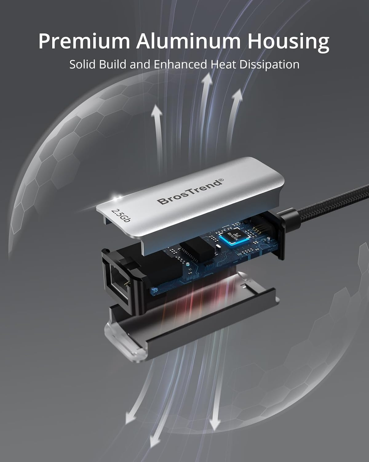 Brostrend 2.5Gb USB C to Ethernet Adapter, Plug & Play Aluminum USB 3.2 to RJ45 Network Adapter for Laptop Macbook Pro/Air, Ipad, Compatible with Thunderbolt, Windows, Macos, Ios, Lifetime Protection image number 3